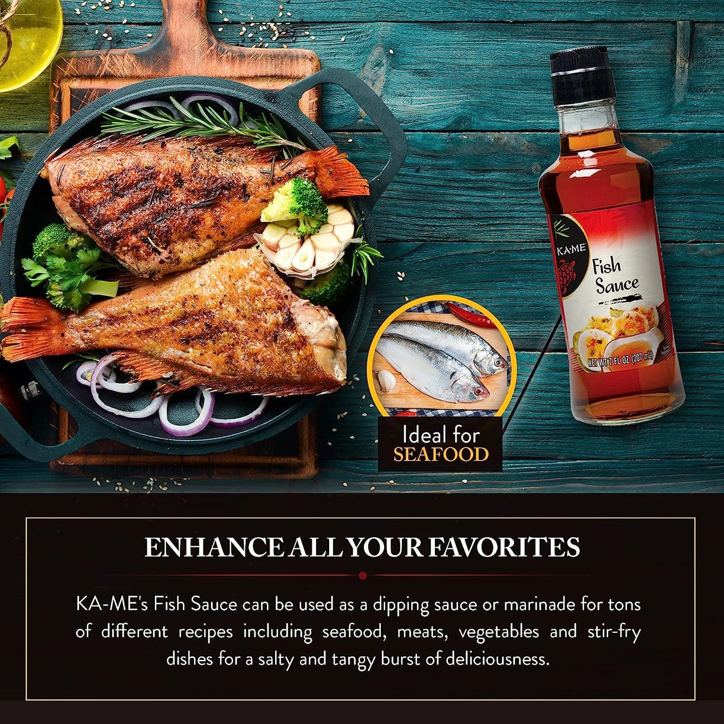 KA-ME Authentitc Asian Fish Sauce - Gluten-Free, No Preservatives, No MSG - Essential Southeast Asian Seasoning, Enhance Your Culinary Creations - 7