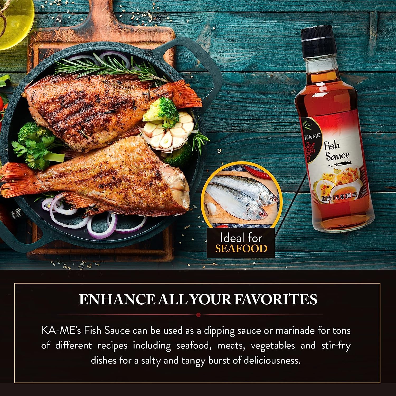 KA-ME Authentitc Asian Fish Sauce - Gluten-Free, No Preservatives, No MSG - Essential Southeast Asian Seasoning, Enhance Your Culinary Creations - 7