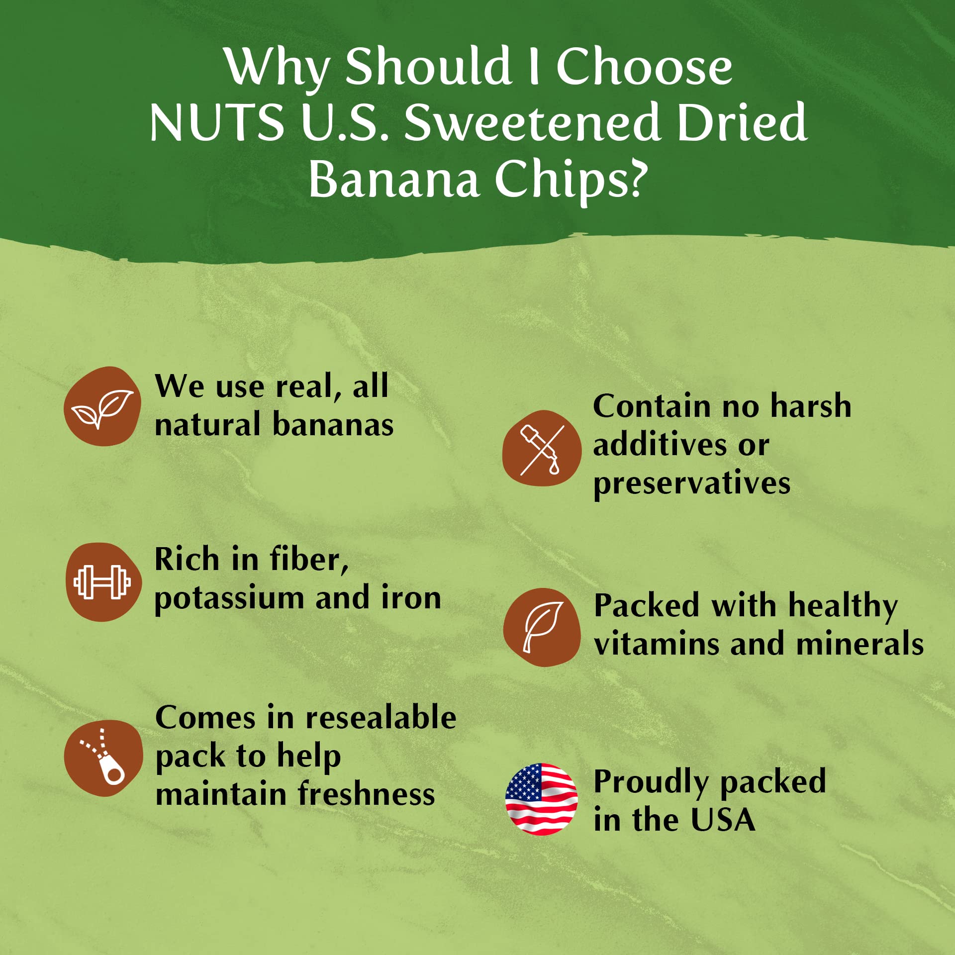 NUTS U.S. - Banana Chips | Dried and Sweetened | All Natural | Vegetarian | Non GMO and Gluten Free | Packed in a Resealable Bag (2 LBS)