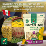 Hanan Dandelion Root Tea Loose Leaf - 100% Natural Diente de León Herbal Tea from Peru, Caffeine-Free Infusion for Digestive Support, Detox, Dried