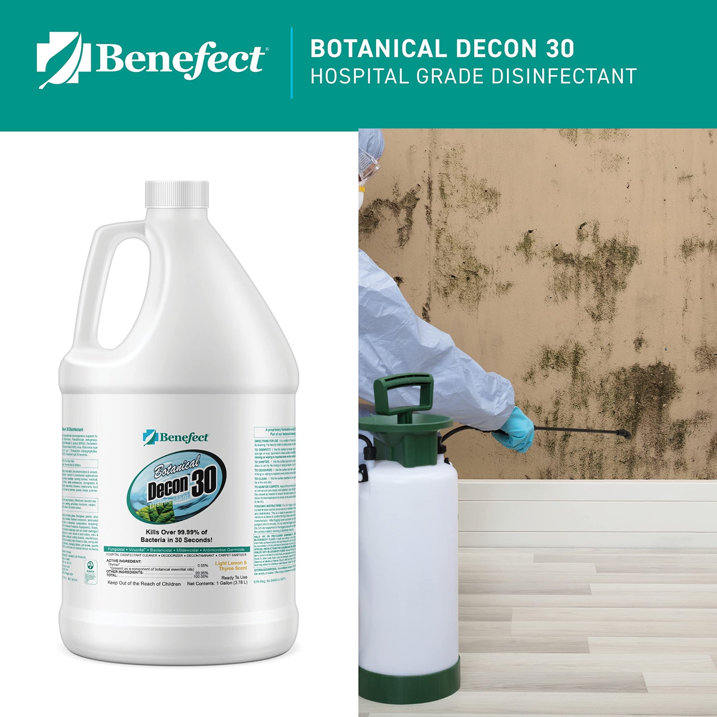 Benefect Botanical Decon 30 Disinfectant Cleaner - All Natural Formula for Effective Cleaning Power - Ideal for Restoration Jobs & Water Damage