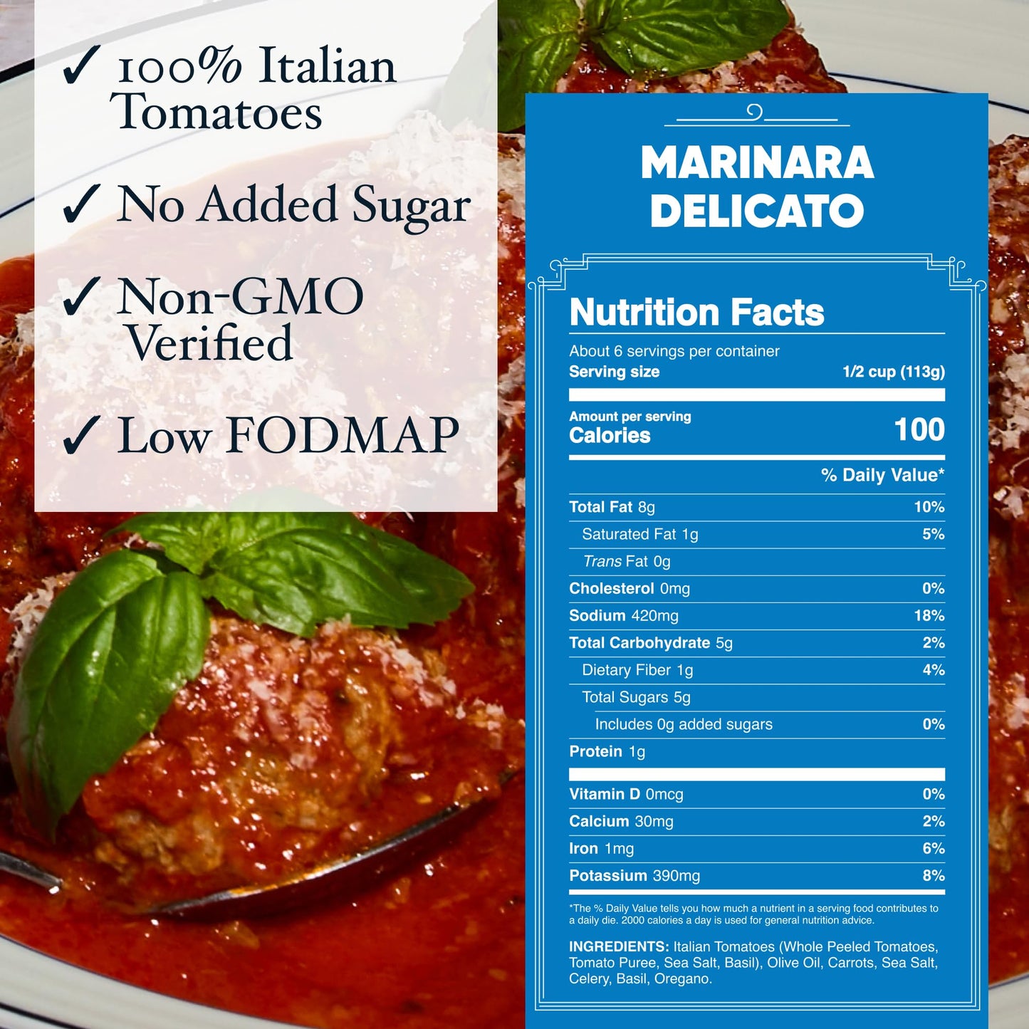 Carbone Marinara Delicato Pasta Sauce | Tomato Sauce Made with Fresh & All-Natural Ingredients | Non GMO, Vegan, Gluten Free, Low Carb Pasta Sauce, 24