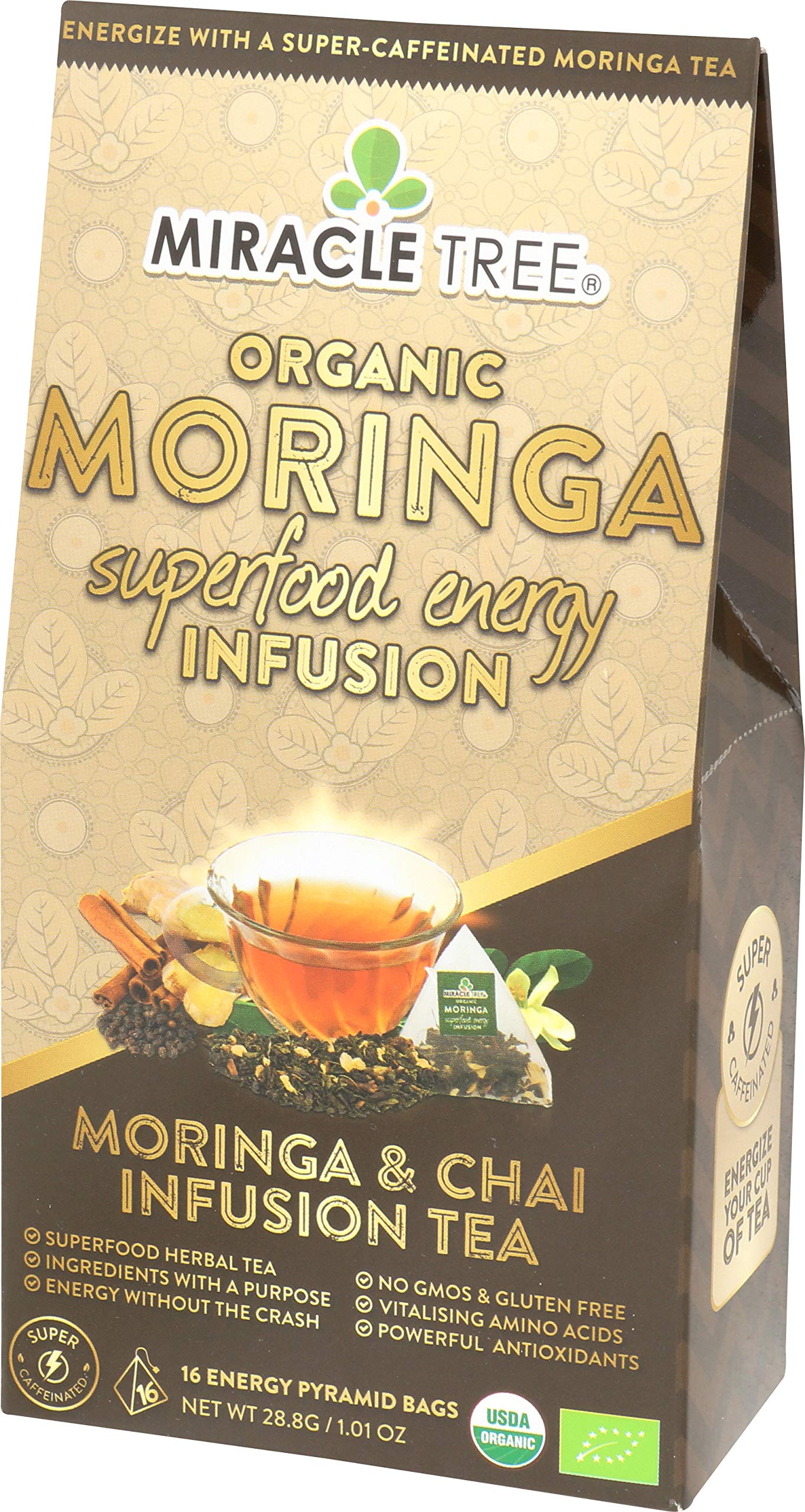 Miracle Tree's Energizing Moringa Infusion - Chai | Super Caffeinated Blend | Healthy Coffee Alternative, Perfect for Focus | Organic Certified