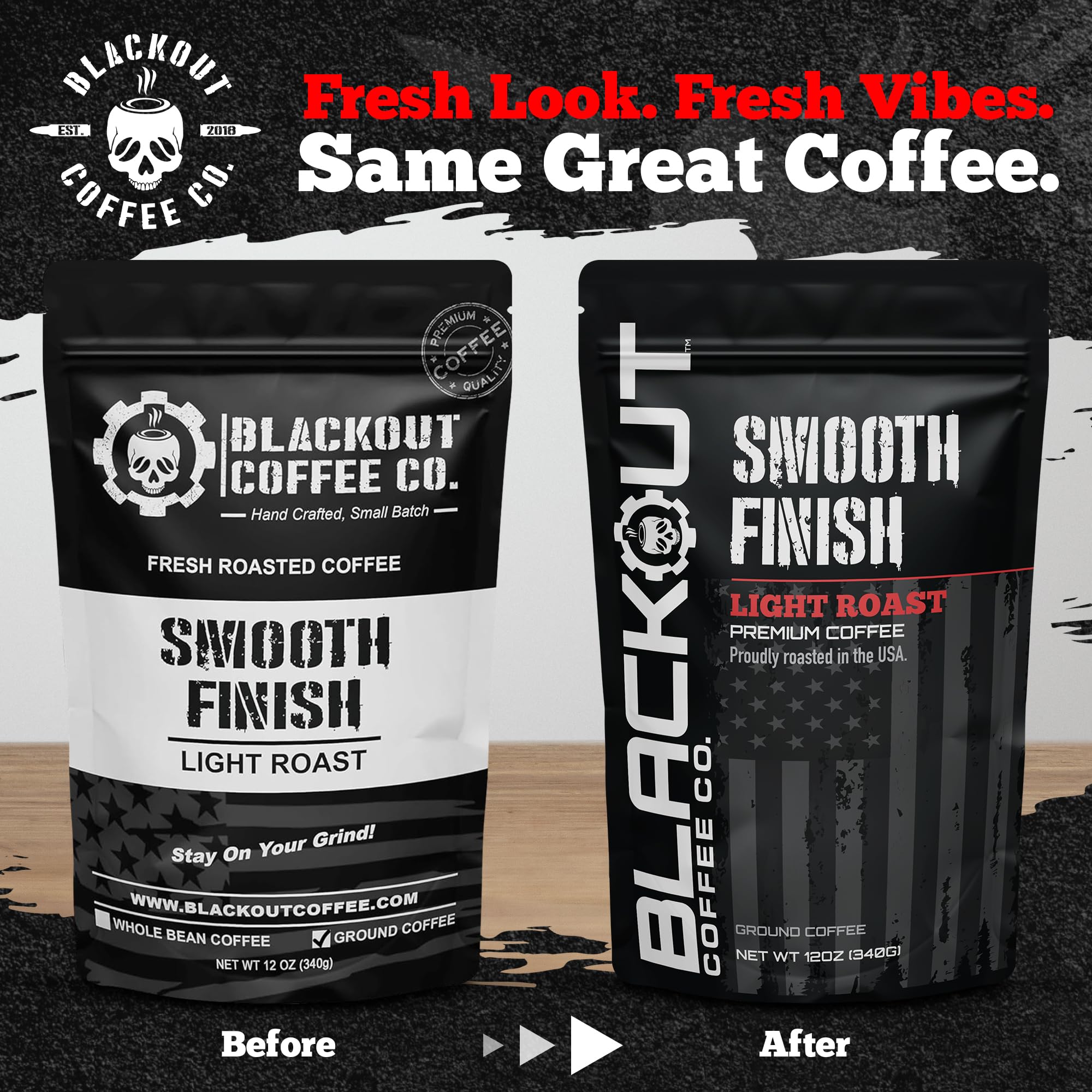 Blackout Coffee Smooth Finish Ground Coffee - Light Roast, Aromatic Smooth Taste - Freshly Roasted 12oz Bag