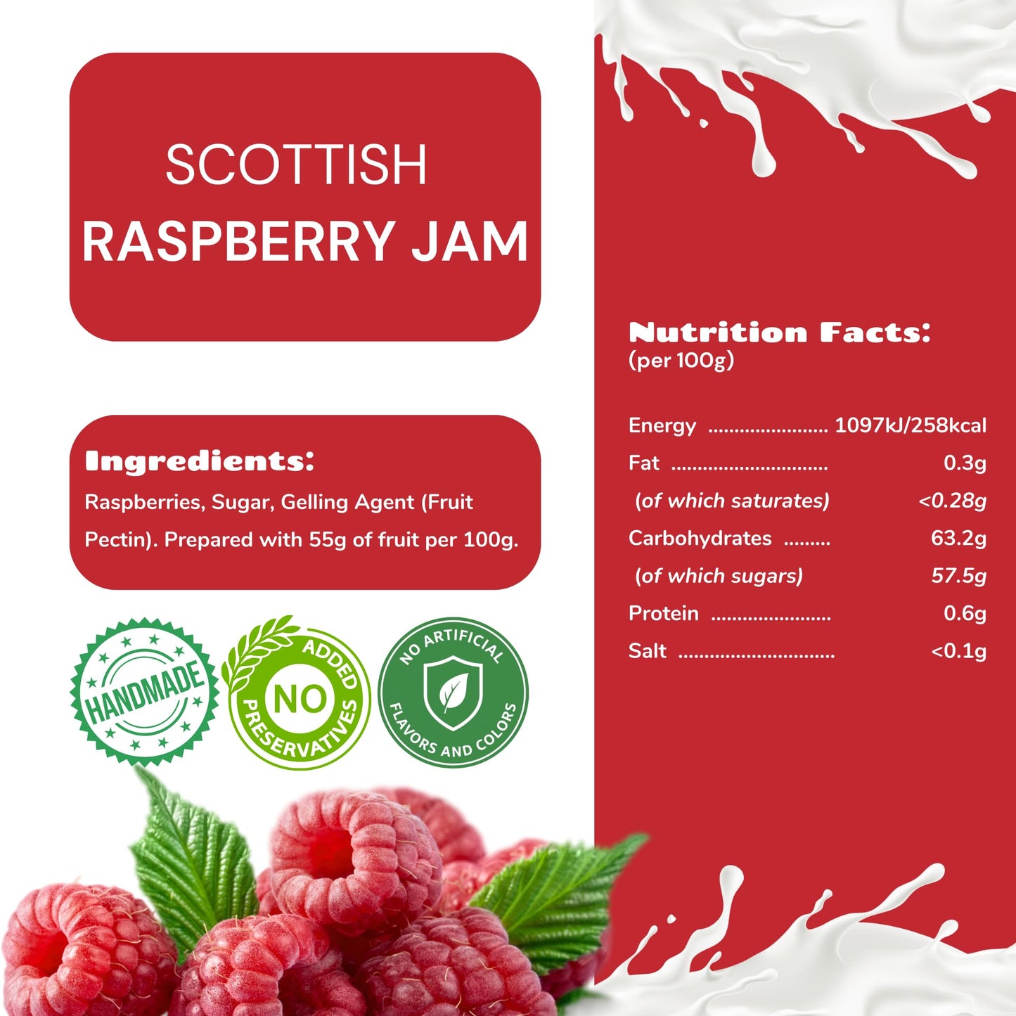 Heather Hills Farm Scottish Raspberry Jam 11.6oz (330g) - Handmade Artisan Fruit Preserve, Tart Natural Soft Set Jam, Scottish Food Gift from