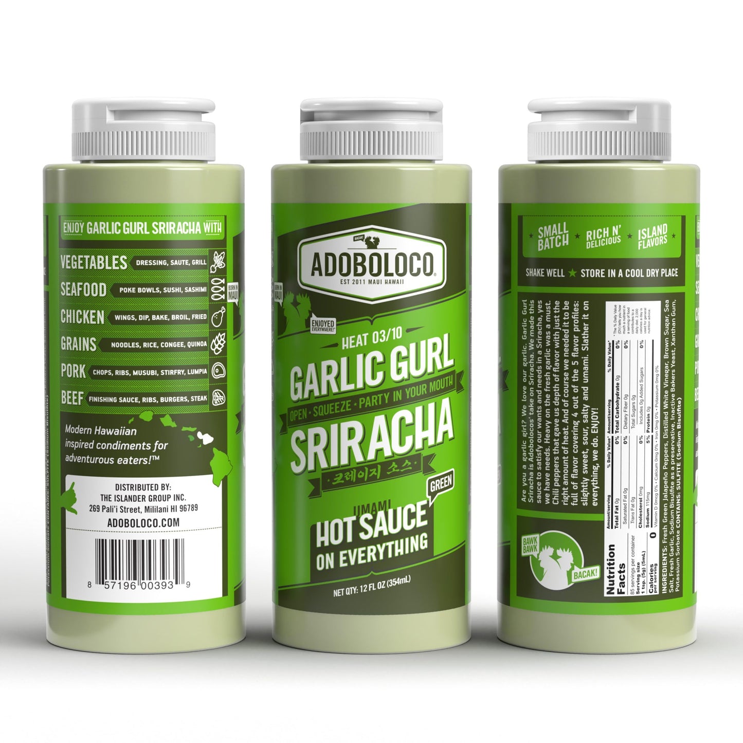 Adoboloco Garlic Gurl Sriracha Green Hot Sauce - 12oz, Jalapeno Chili Garlic Sauce