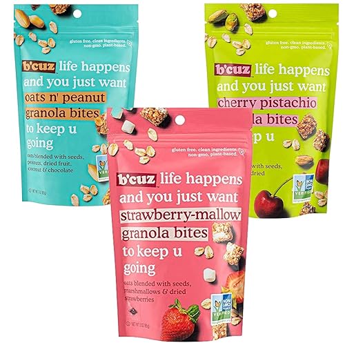 B'cuz Granola Bites 3-Bag Gluten Free Healthy Snacks for adults, Healthy Granola Gluten Free Snack - Kosher Snacks for Kids, Vegan Snack - 3 oz