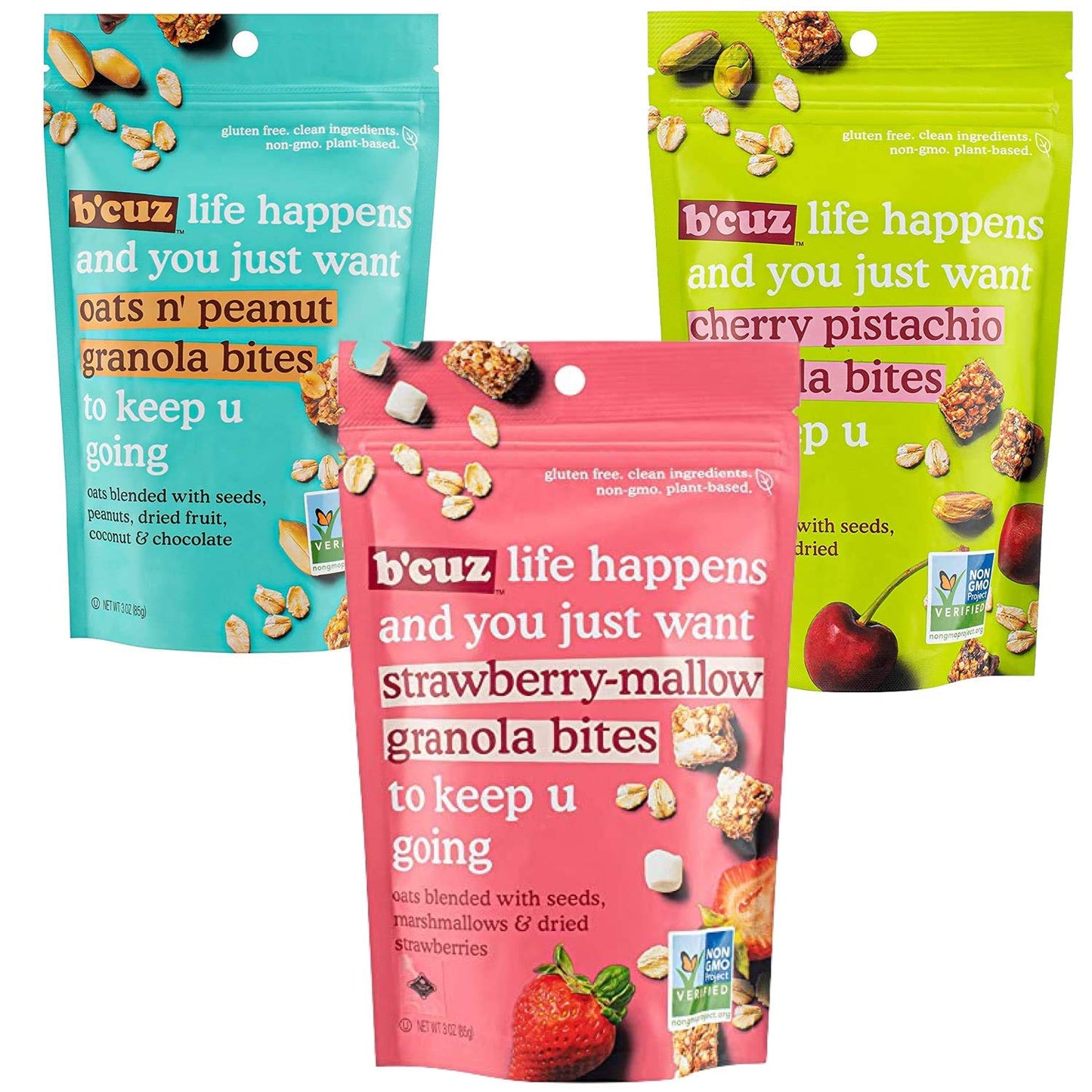 B'cuz Granola Bites 3-Bag Gluten Free Healthy Snacks for adults, Healthy Granola Gluten Free Snack - Kosher Snacks for Kids, Vegan Snack - 3 oz