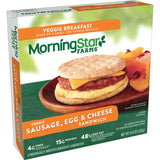 MorningStar Farms Veggie Breakfast Sandwich, Plant Based, Frozen Breakfast, Meatless Sausage Egg and Cheese, 14.8oz Box (4 Patties)