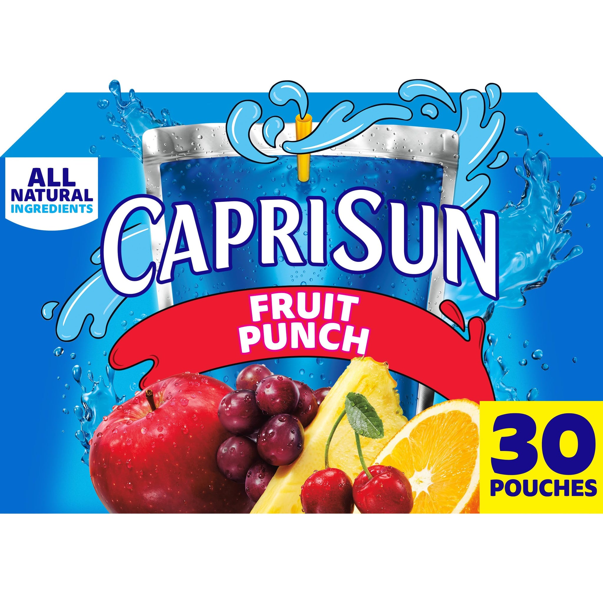 Capri Sun Flavored with Other Natural Flavor Juice Drink Blend, 30 Pouches, for School Lunches and On-the-Go Hydration, Fruit Punch, All Natural