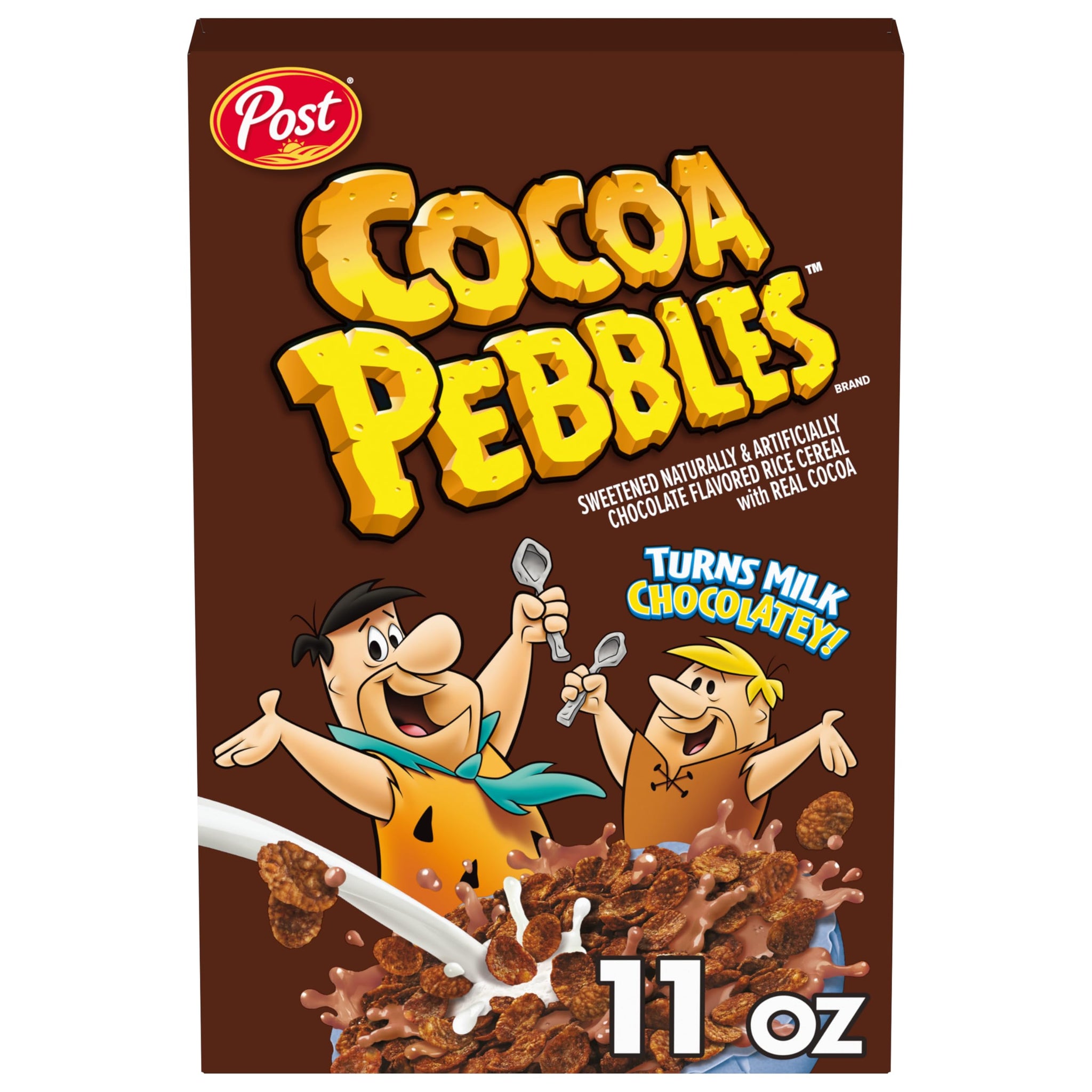 Cocoa PEBBLES Chocolate Breakfast Cereal for Kids, Gluten Free, Made with Sweetened Puffed Rice and Real Cocoa, 11 oz