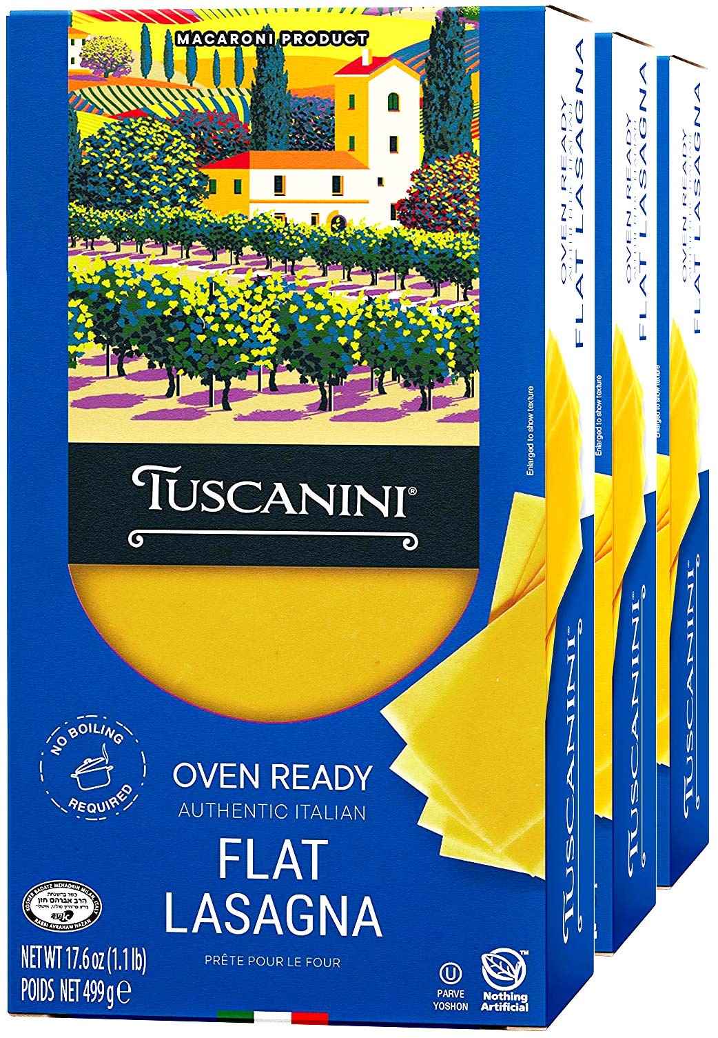 Tuscanini, Oven Ready Authentic Italian Flat Lasagna 17.6oz (3 Pack) Made with Premium Durum Wheat