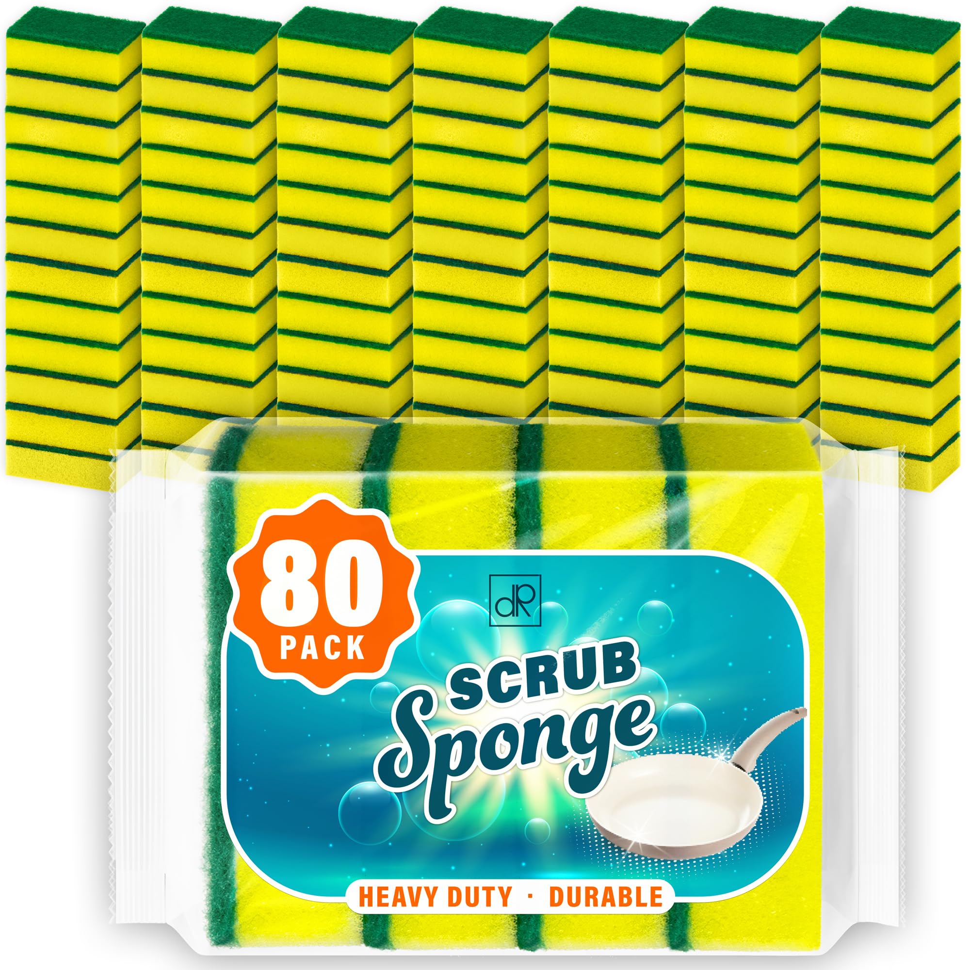 DecorRack 80 Count Non-Scratch Cleaning Scrub Sponges, Dual-Sided Heavy Duty Kitchen Sponges for Dishes, Cleaning Household, Bathroom, Car Wash