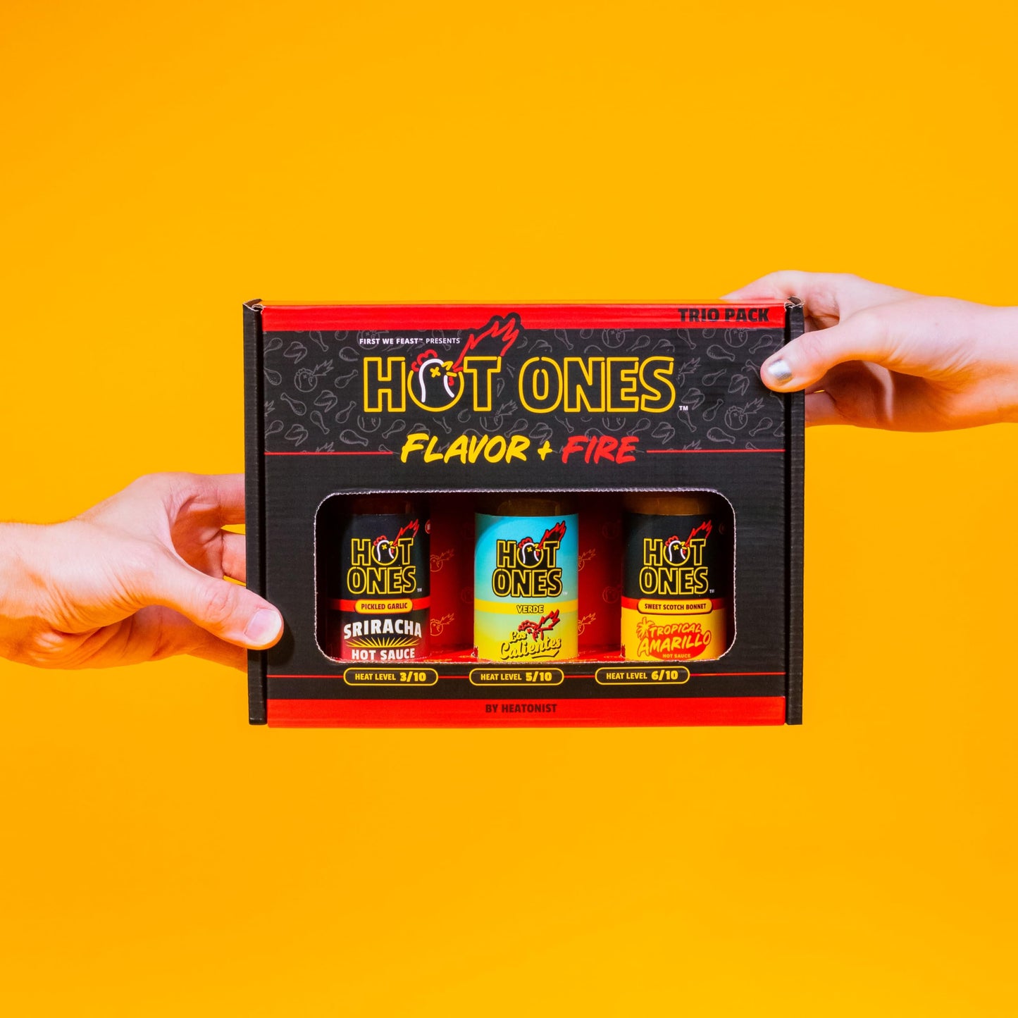 Hot Ones Hot Sauce Challenge Set - Flavor and Fire Hot Sauce Trio Pack Gift Set - Made with Natural Ingredients - 5 fl oz Bottles (3-Pack)