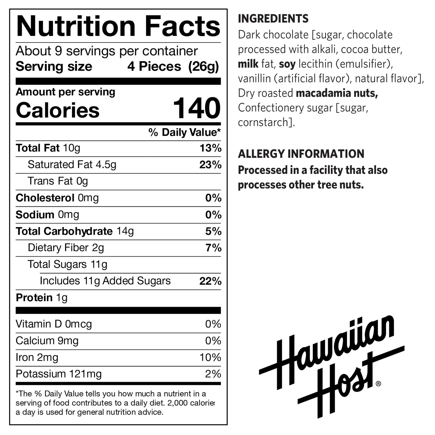 Hawaiian Host Paradise Collection - Dark Chocolate Macadamia Nuts - 8 Oz Bag