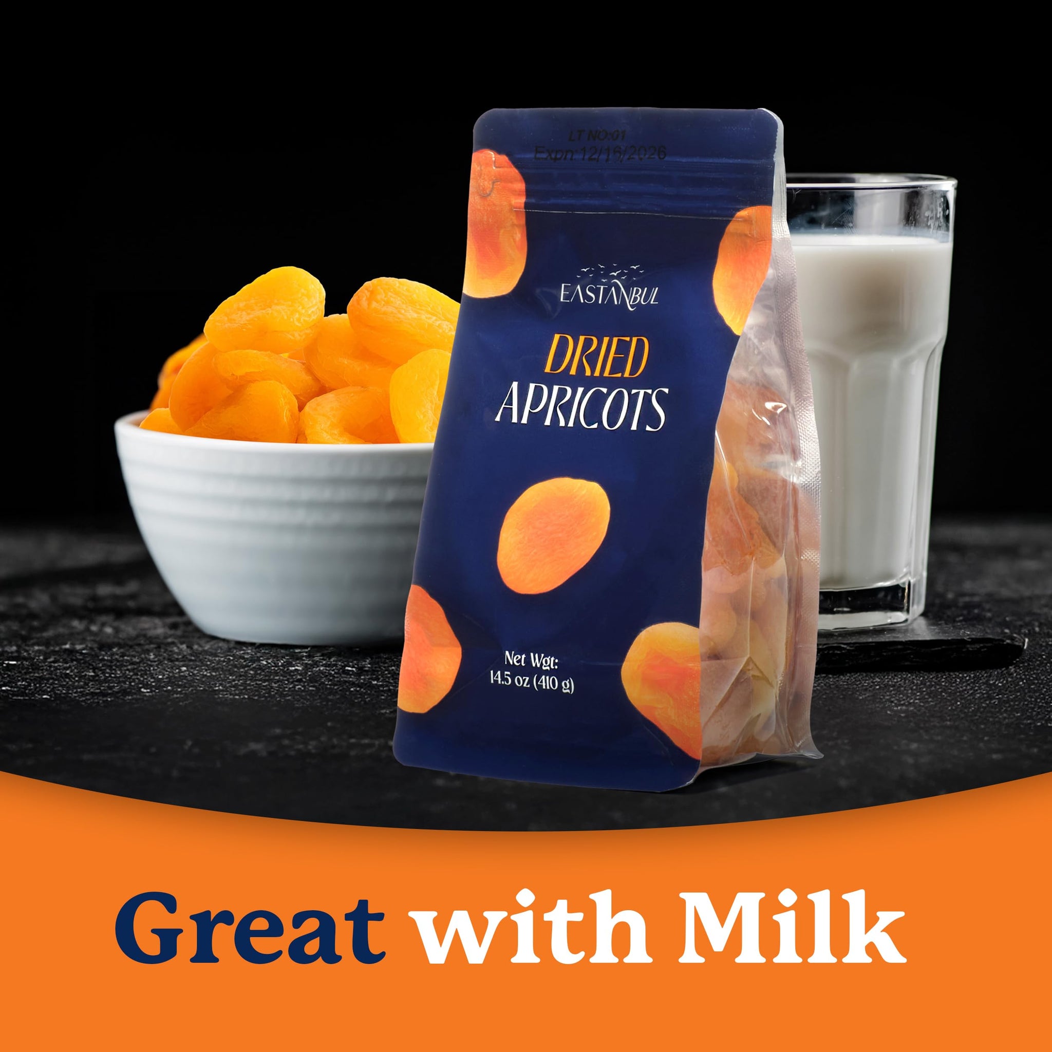 Eastanbul Dried Apricots, 14.5oz, Apricots Dried Fruits Snacks, No Sugar Added, Premium Turkish Fruit Yet Moist & Plump, Guilt-Free, Non-GMO, Whole