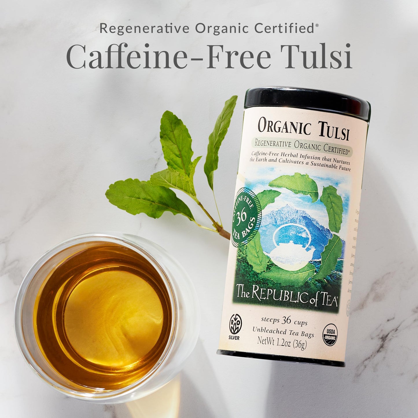 The Republic of Tea - Organic Tulsi, 36 Caffeine-Free Herbal Tea Bags, Regenerative Organic Certified