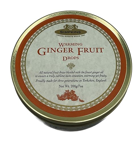 Simpkins Warming Ginger Drops - All-Natural Fruit Drops Infused with Premium Ginger Oil | Soothing & Fruity Taste | Made in England | 7.0 oz Tin