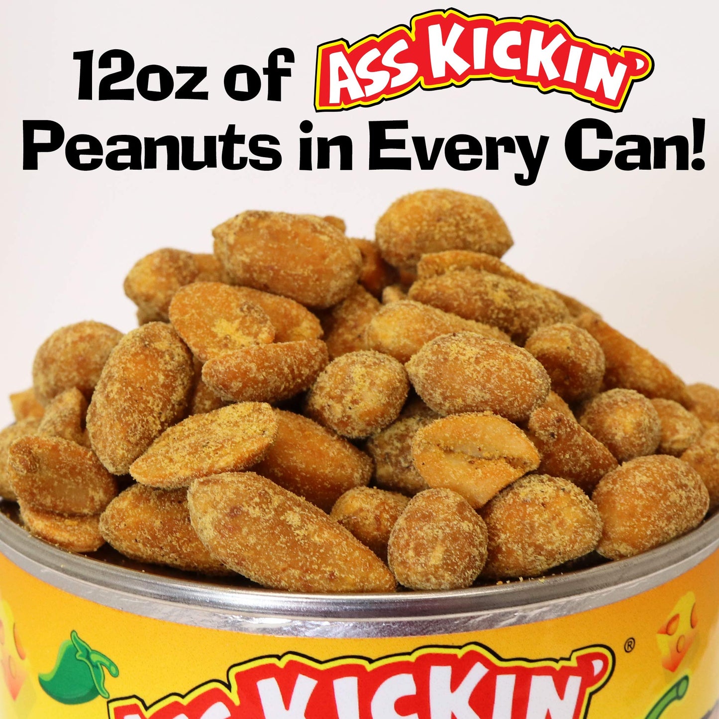 ASS KICKIN’ Jalapeno Cheddar Spicy Hot Peanuts - 12oz - Perfect Premium Ultimate Spicy Snack Gourmet Gift Hottest Peanuts - Try if you dare!