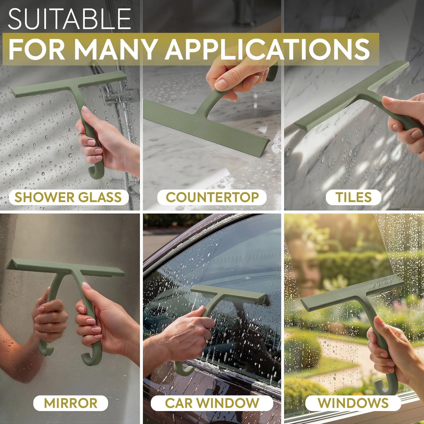 GÜTEWERK Shower Squeegee for Glass Doors - Bathroom Squeegee for Shower Glass & Tile Walls, Streak-Free & No-Squeak Silicone Blade, Stainless Steel