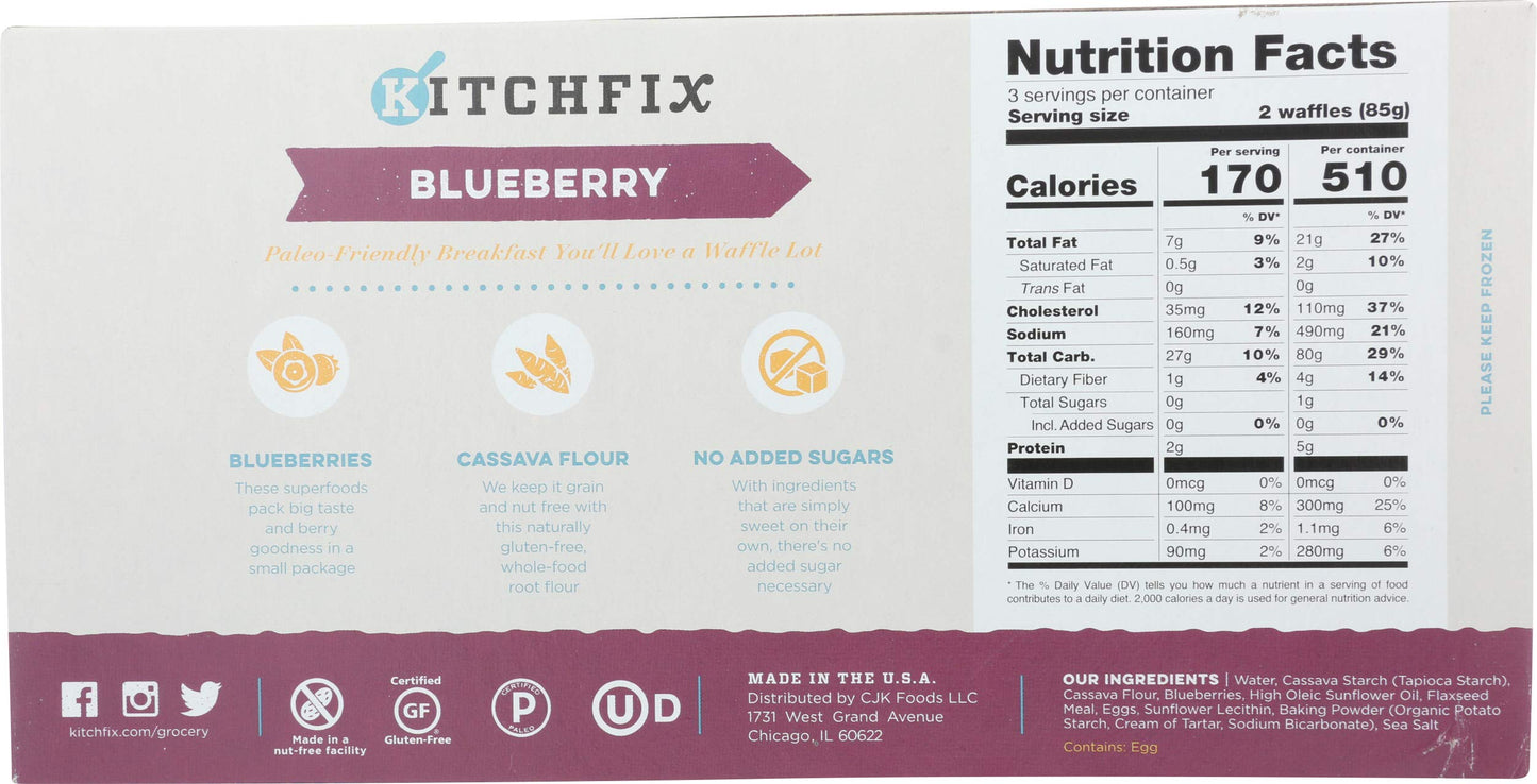 Kitchfix, Waffles Grain Free Blueberry 6 Count, 9 Ounce