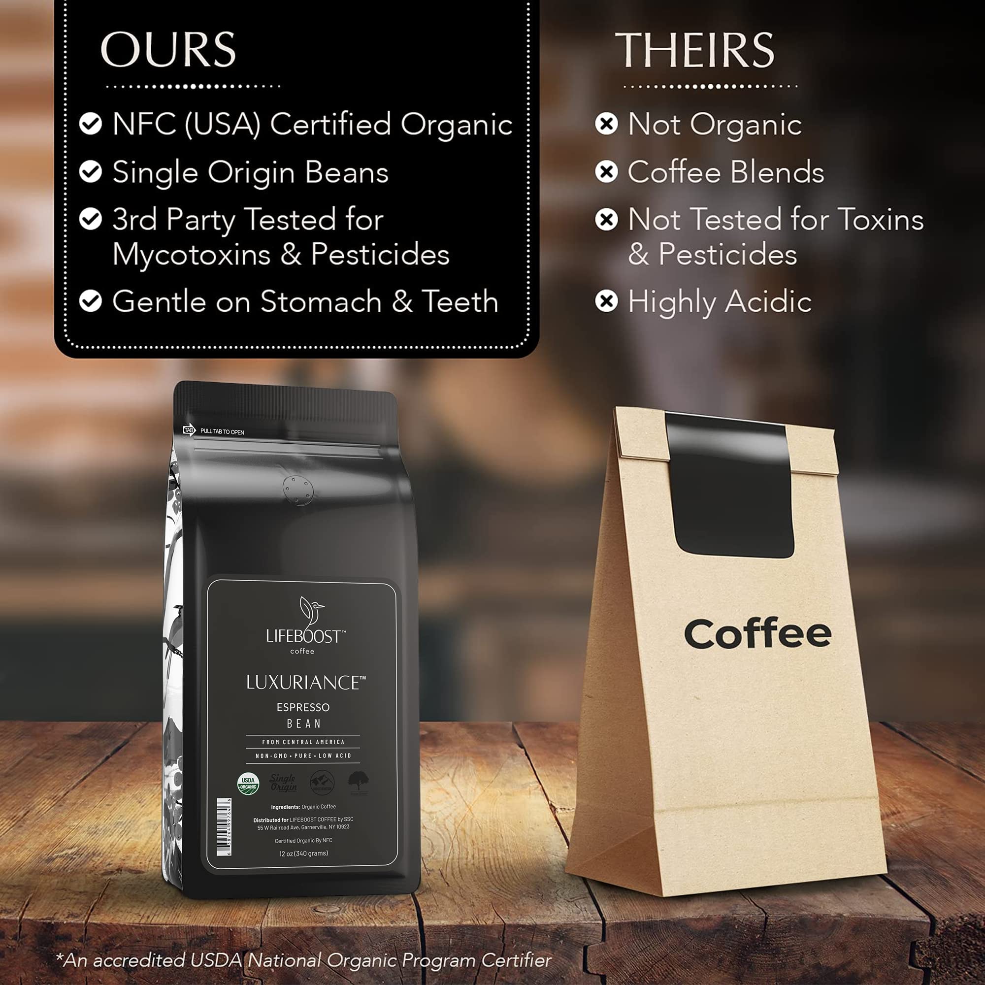 Lifeboost Organic Espresso Whole Bean Coffee - Low Acid Espresso Coffee, Non-GMO, USDA Organic, Single Origin, Third-Party Tested for Mycotoxins