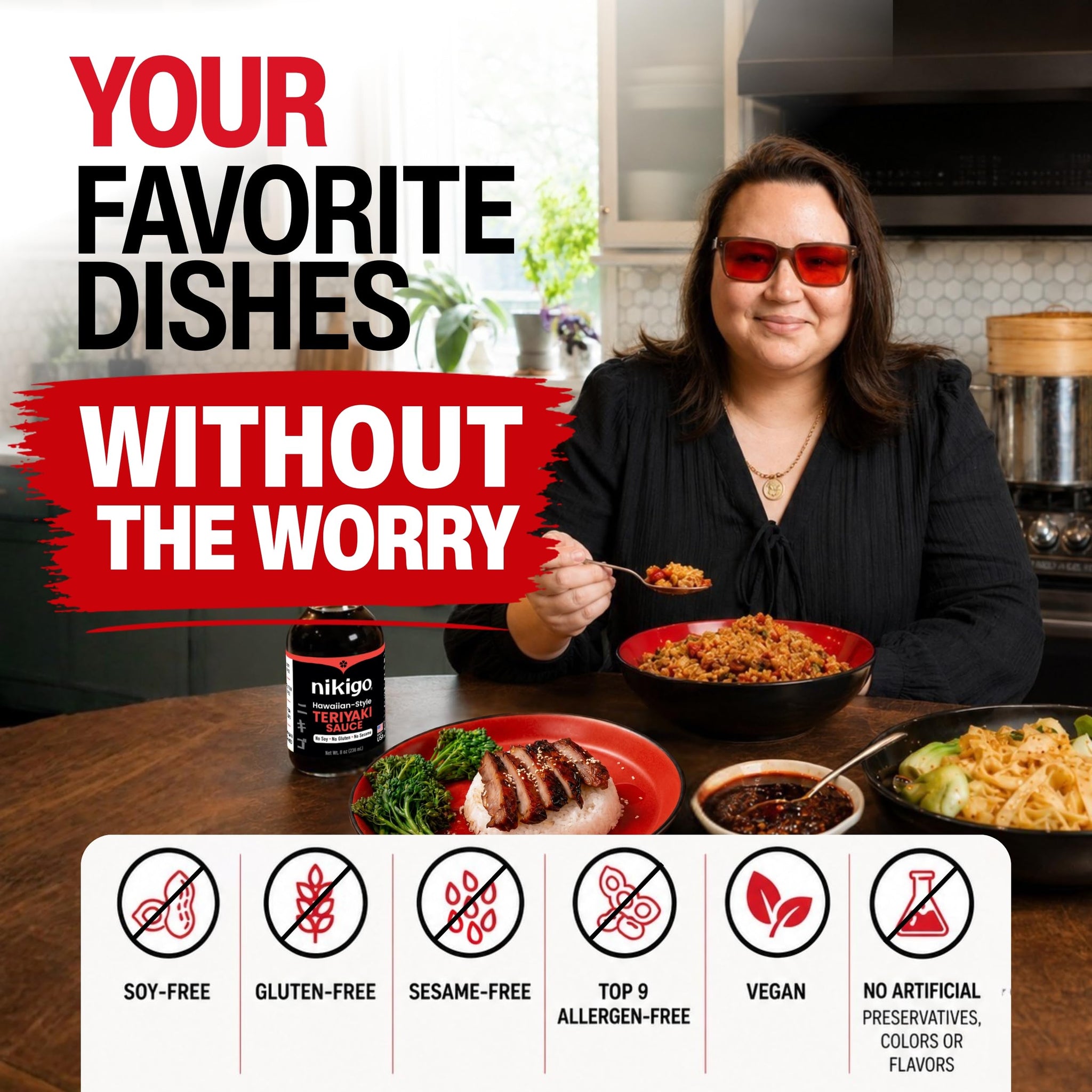 NIKIGO Hawaiian-Style Teriyaki Sauce - Premium Soy Free Teriyaki Sauce, Allergen-Friendly, Rich Umami Taste, Simple & Clean Ingredients, Authentic