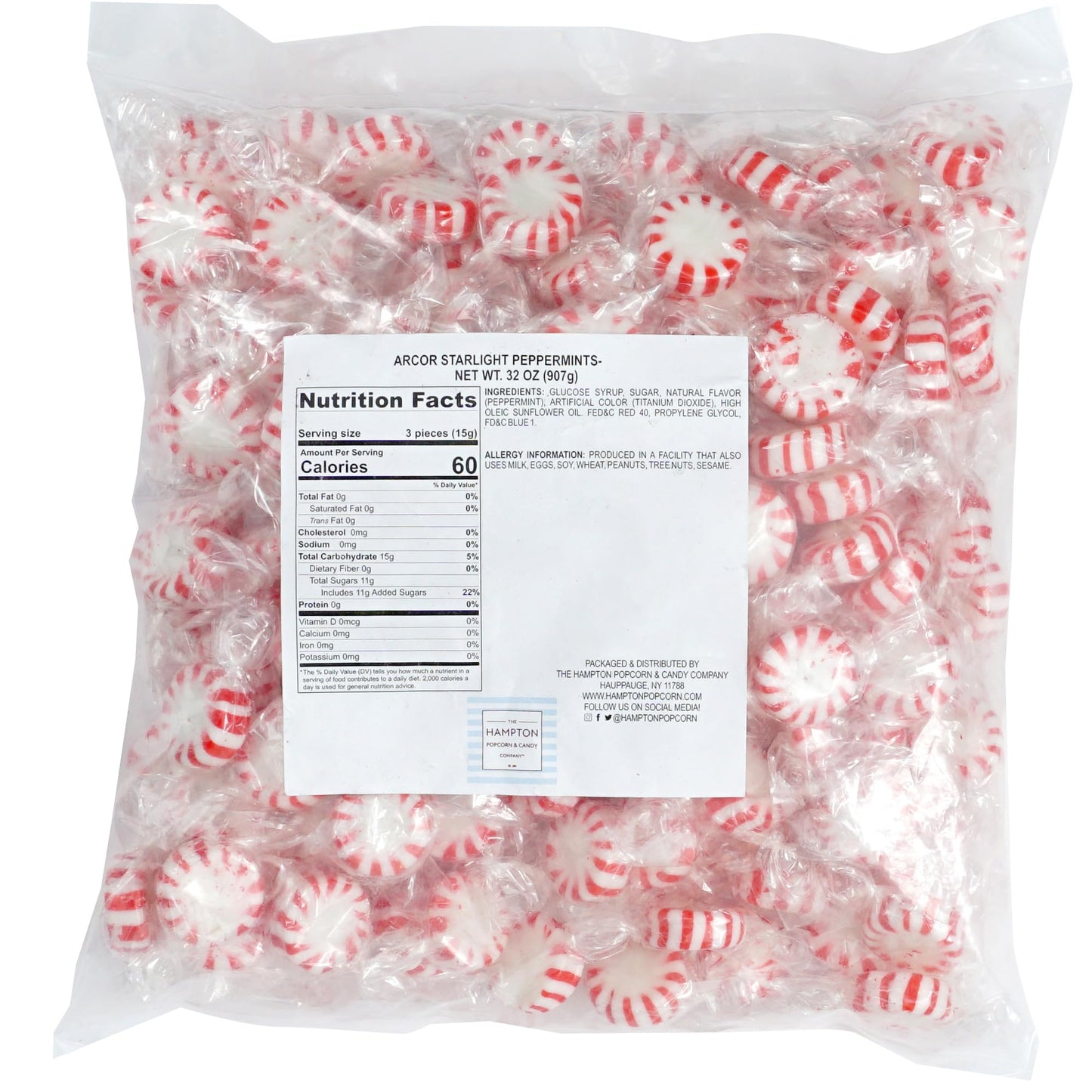 Arcor Starlight Peppermint Candy, 1 Pound Bulk Hard Candy (Approx. 75 pcs.), Individually Wrapped Peppermint, Starlight Mints
