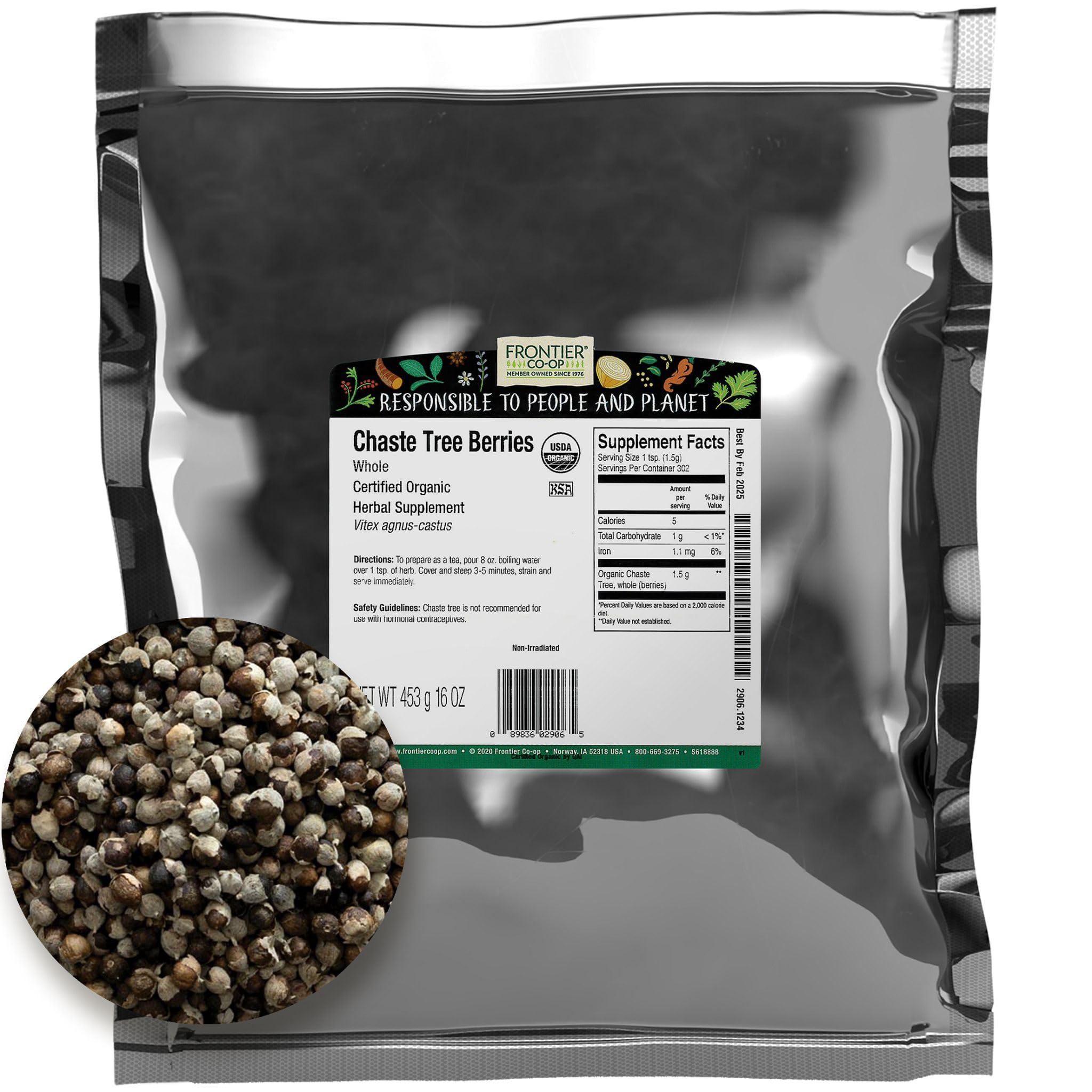 Frontier Bulk Chaste Tree Berries Whole, Organic, 16 Ounce