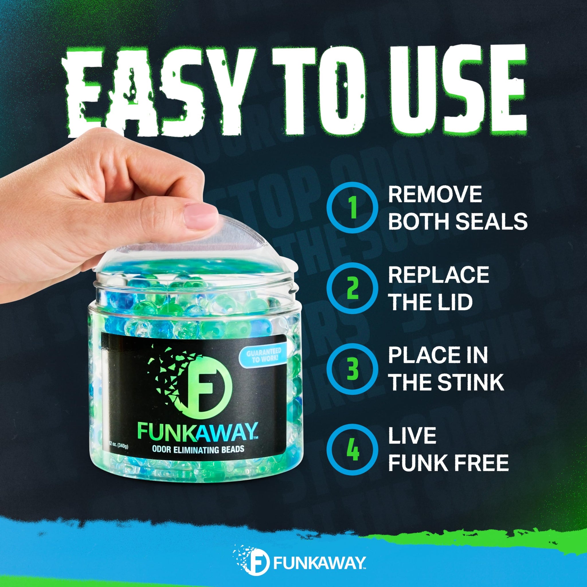 FunkAway Odor Eliminating Beads, 12 oz., 3 Pack, Supercharged Odor Absorbing Beads for the House, Car or Gym, Eliminate Smoke, Pet and Bathroom Odors