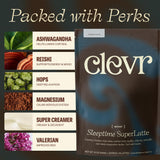 Clevr Sleeptime SuperLatte, Magnesium Sleep Drink with Ashwagandha, L-Theanine & Adaptogens, Caffeine-Free Instant Tea & Superfood Latte Powder, 14
