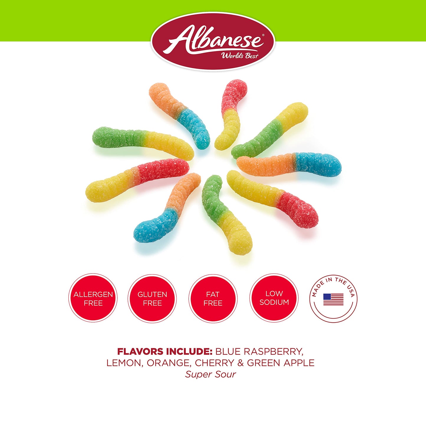 Albanese World's Best Sour Mini Neon Gummi Worms | 4.5lbs of Candy | 5 Super Sour Flavors, Gluten Free, Fat Free, Soft & Chewy Gummies | Blue