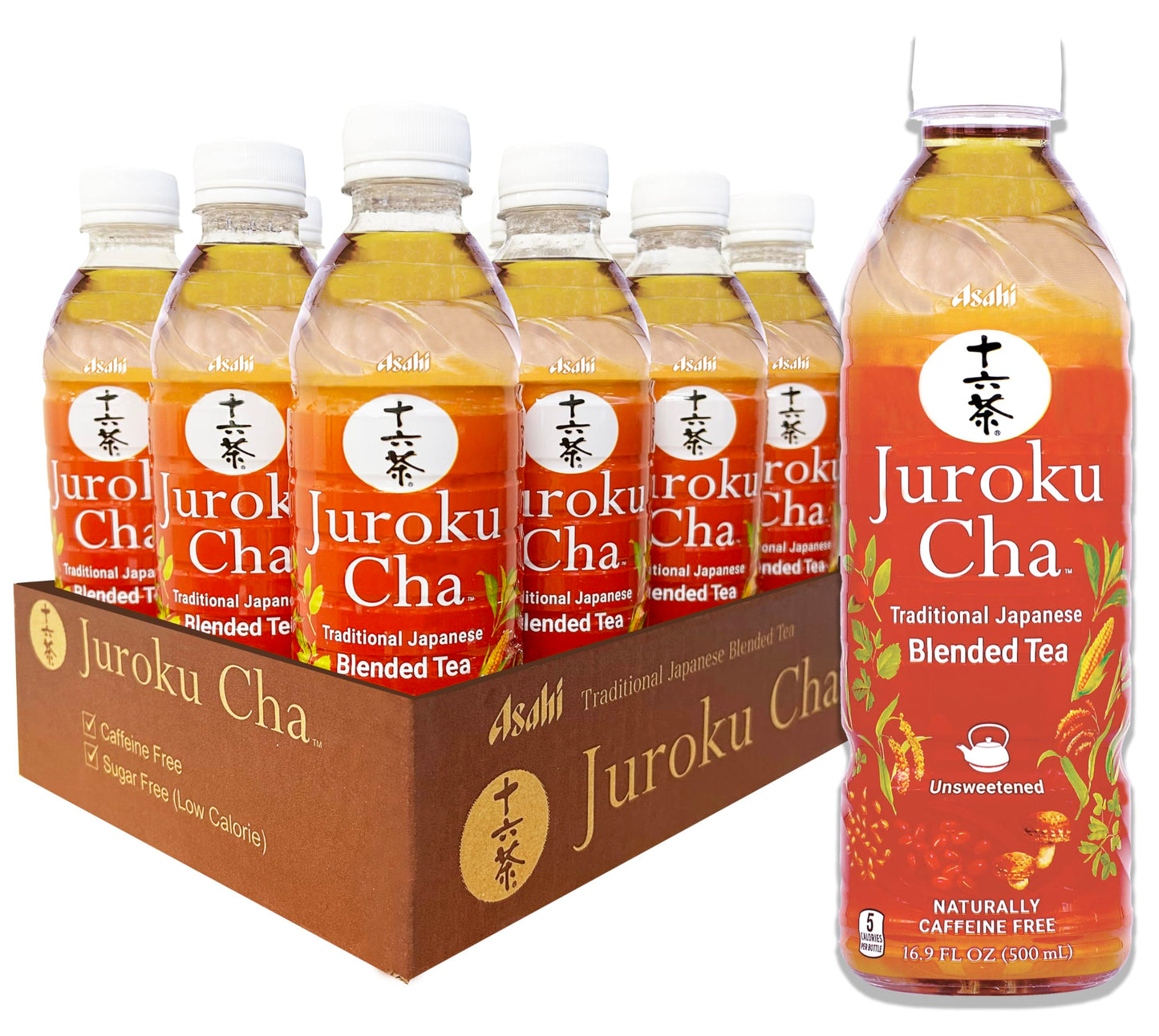 Juroku Cha - Smooth & Refreshing Japanese Tea, Supports Body & Mind, Great with Any Meal, Unsweetened, Caffein Free, 16.9 oz (12 Pack)