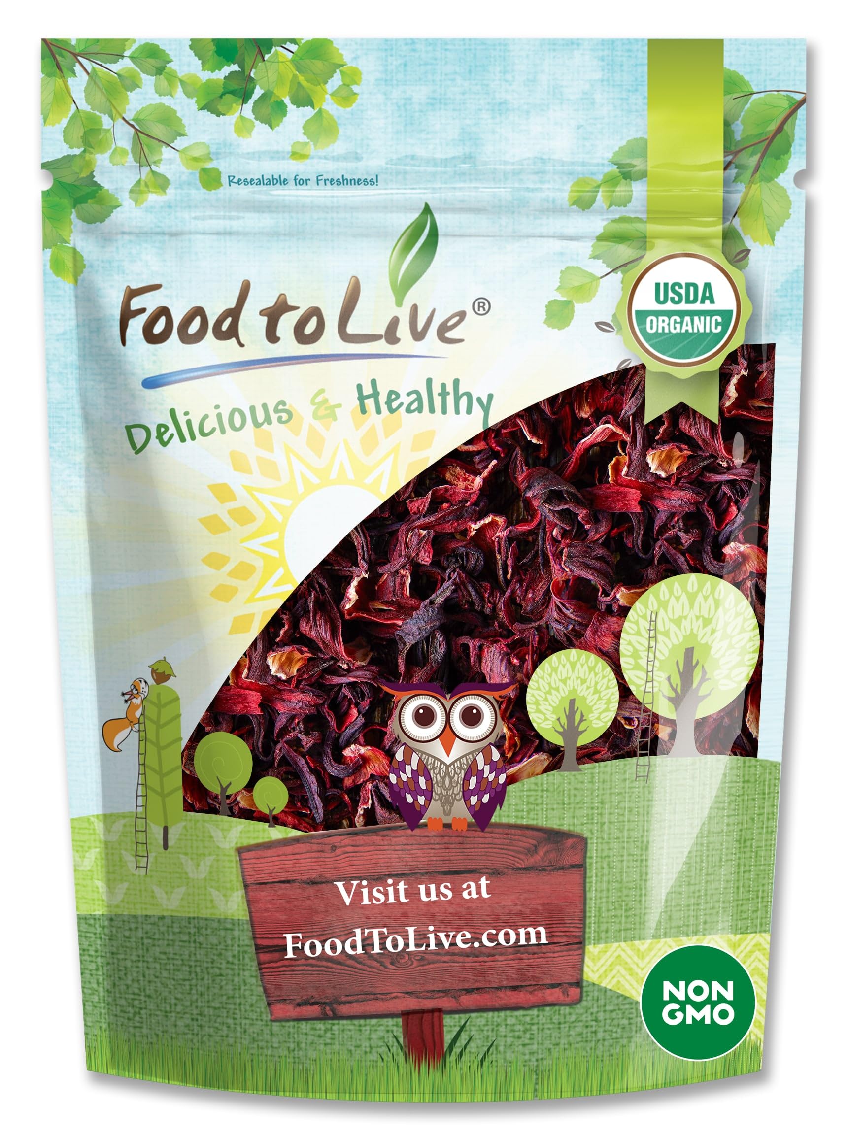 Food to Live Organic Hibiscus Flowers, 4 Ounces - Whole Petals. Great for Herbal Tea. Non-GMO. Caffeine-free. Good Source of Vitamin C. Bulk. Kosher
