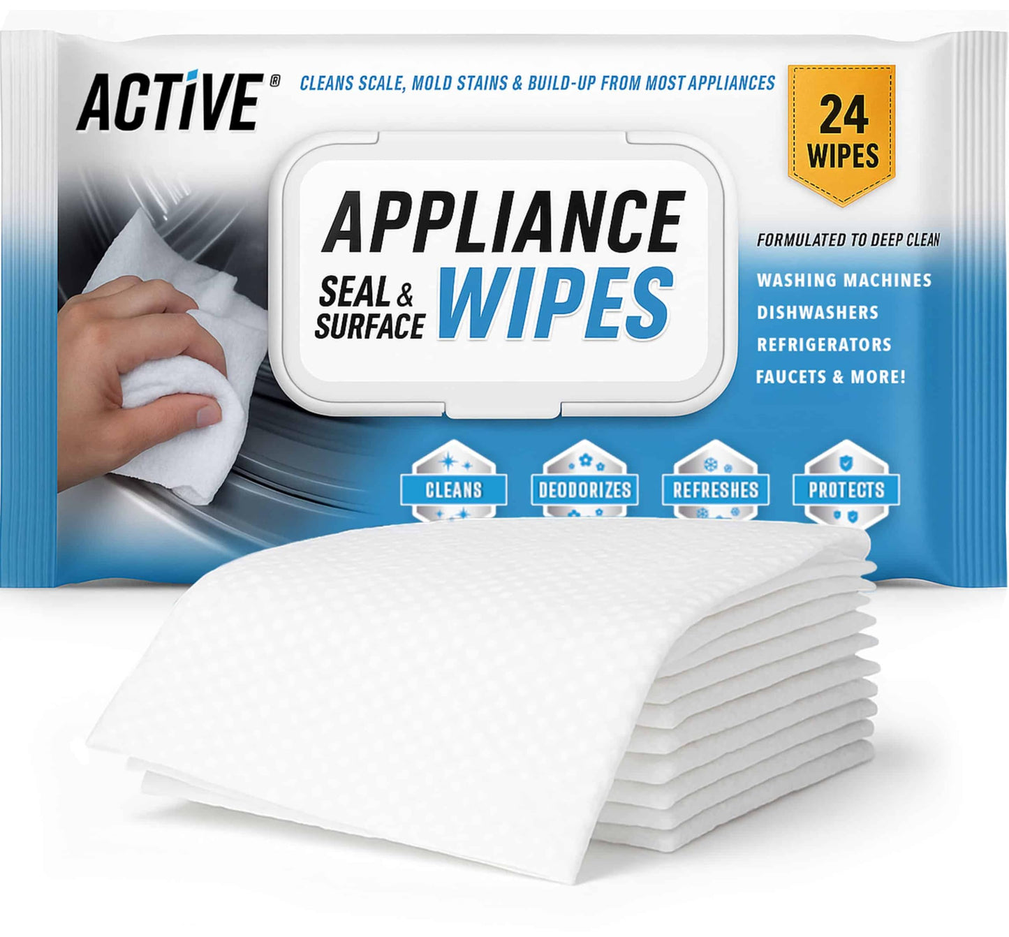 ACTIVE Home Appliance Surface Cleaner Wipes Heavy Duty Wipe for Cleaning Washing Machine, Dryer Stainless Steel Refrigerator, Glass Cooktop