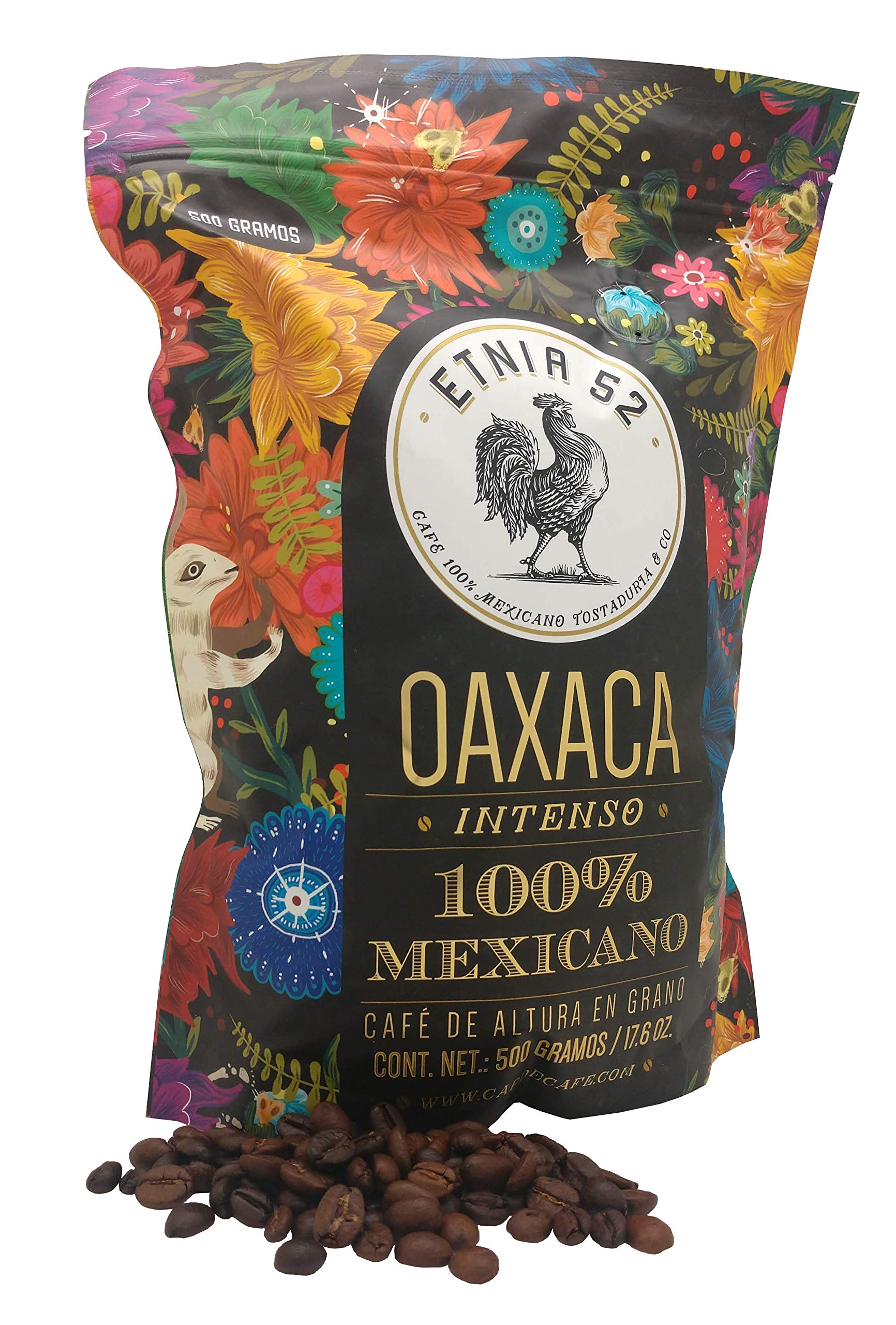 Etnia 52 - Oaxaca (Intenso), Mexican Whole Bean Coffee, 1 lb. or 16oz, Kosher Certified (KMD), Made in Mexico, Includes Ebook Recipe Link