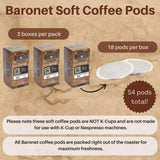 Baronet Coffee Pods [Crème Brulee-54 Pods] Flavored Single Cup Use, Like Senseo [3 Boxes of 18 Single Serve 10 Gram] Regular Strength, Medium Roast