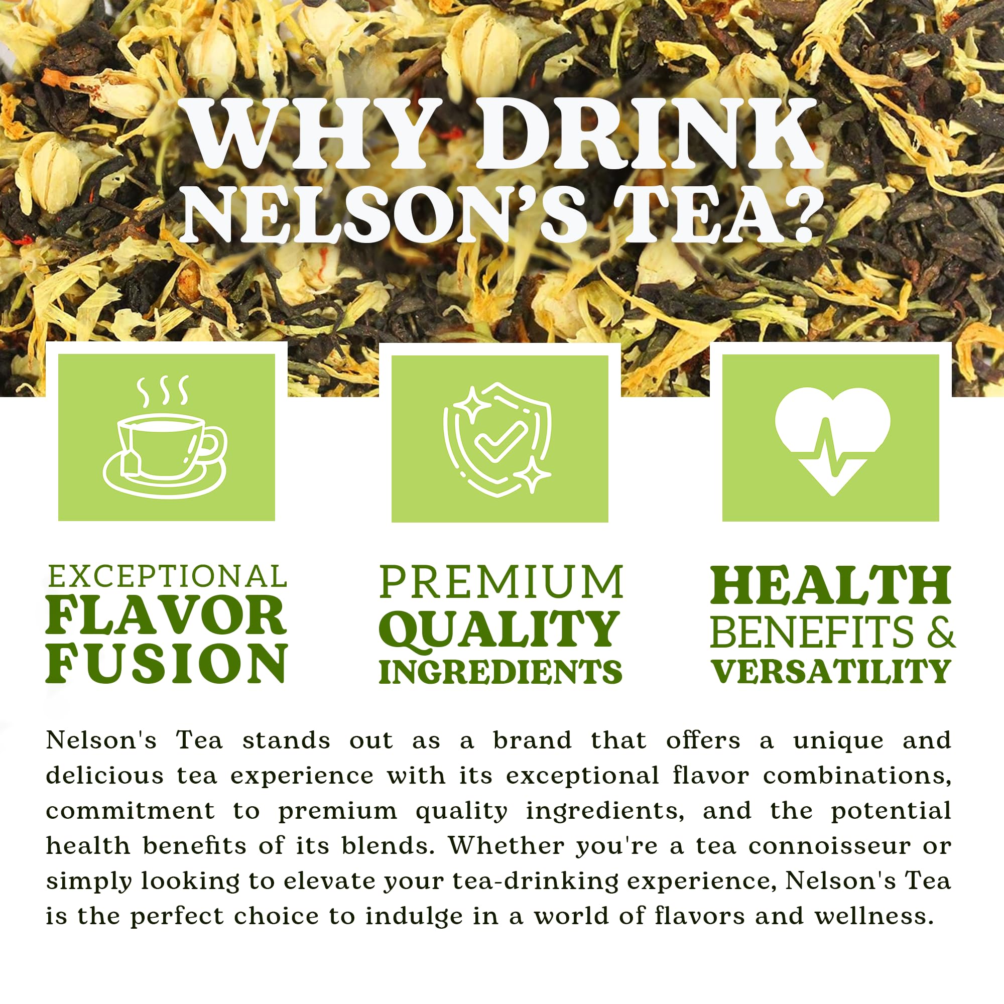 Nelson's Tea Apricot Peach Cobbler Tea Loose Leaf Blend - Jasmine Green Tea, Black Teas, Oolong, Safflower & Marigold Petals - Apricot Peach, Black