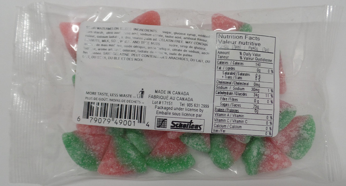 Lot of 5 Small Packs of Fruit Gummy Candy Made (Packed) in Canada, Each pack 140g(5 oz)-200g (7 oz) (Sour Watermelon)