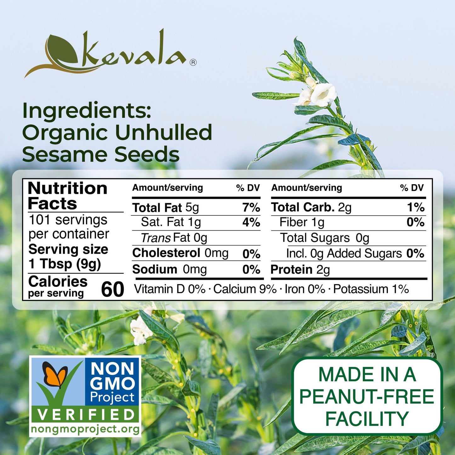 Kevala Raw Sesame Seeds Unhulled - 2 lb, 32 oz, Fresh Crunchy Seasoning