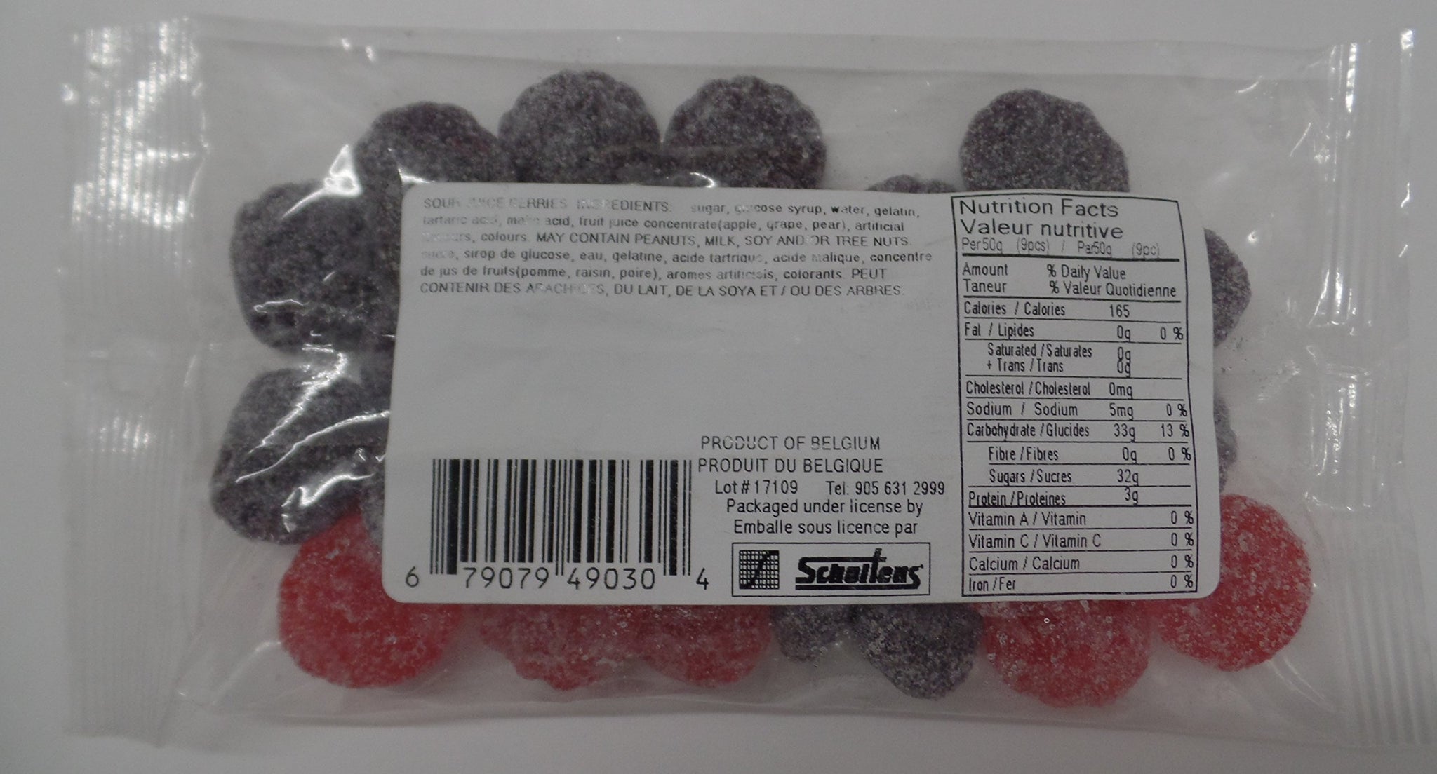 Lot of 5 Small Packs of Fruit Gummy Candy Made (Packed) in Canada, Each pack 140g(5 oz)-200g (7 oz) (Sour Juice Berries)
