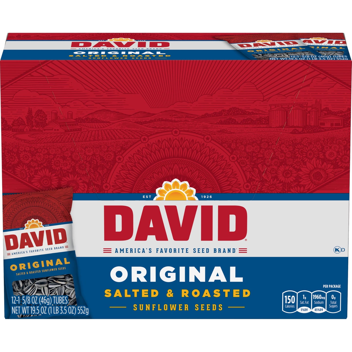 DAVID Sunflower Seeds, Original Flavor, 1.625 oz. (Pack of 12)