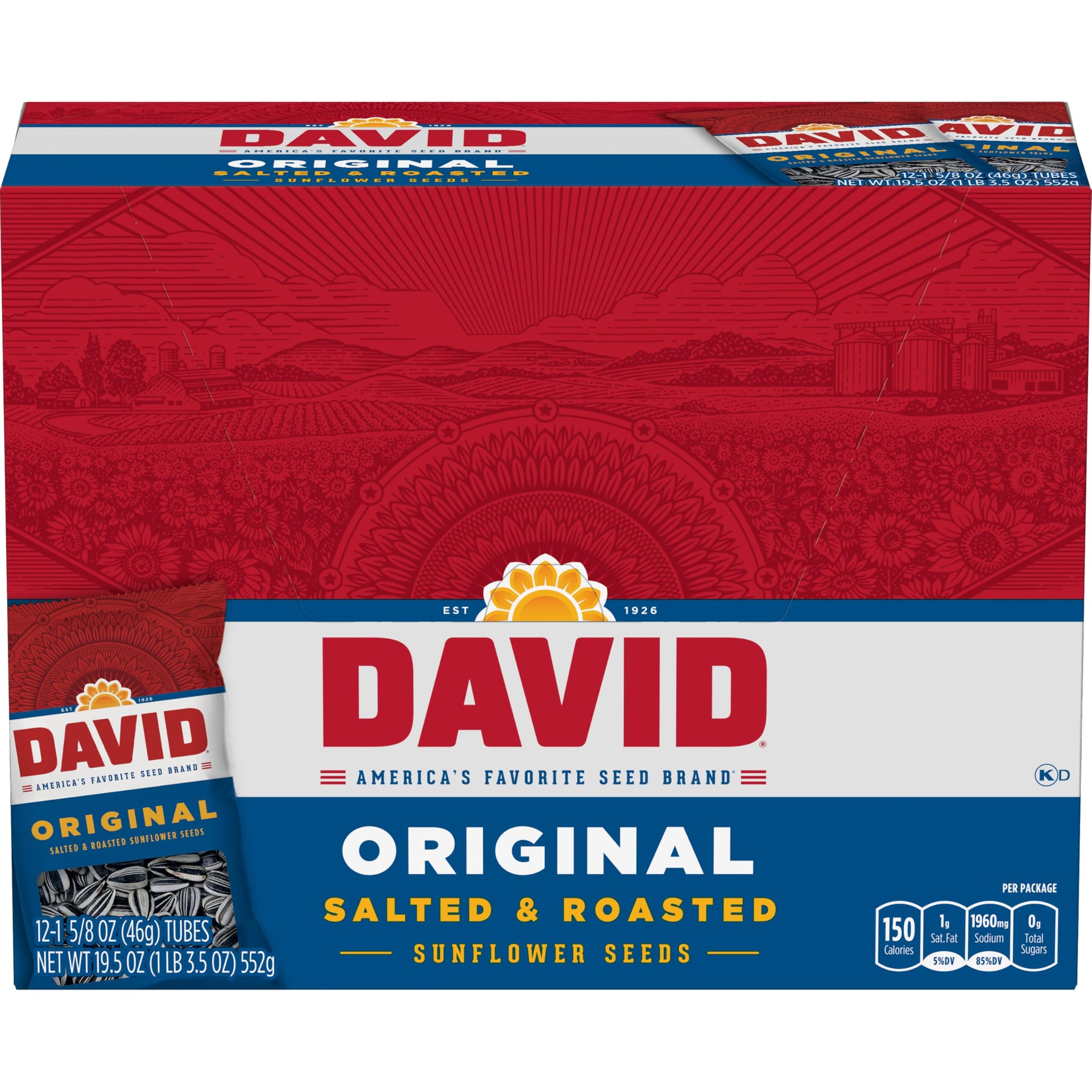DAVID Sunflower Seeds, Original Flavor, 1.625 oz. (Pack of 12)