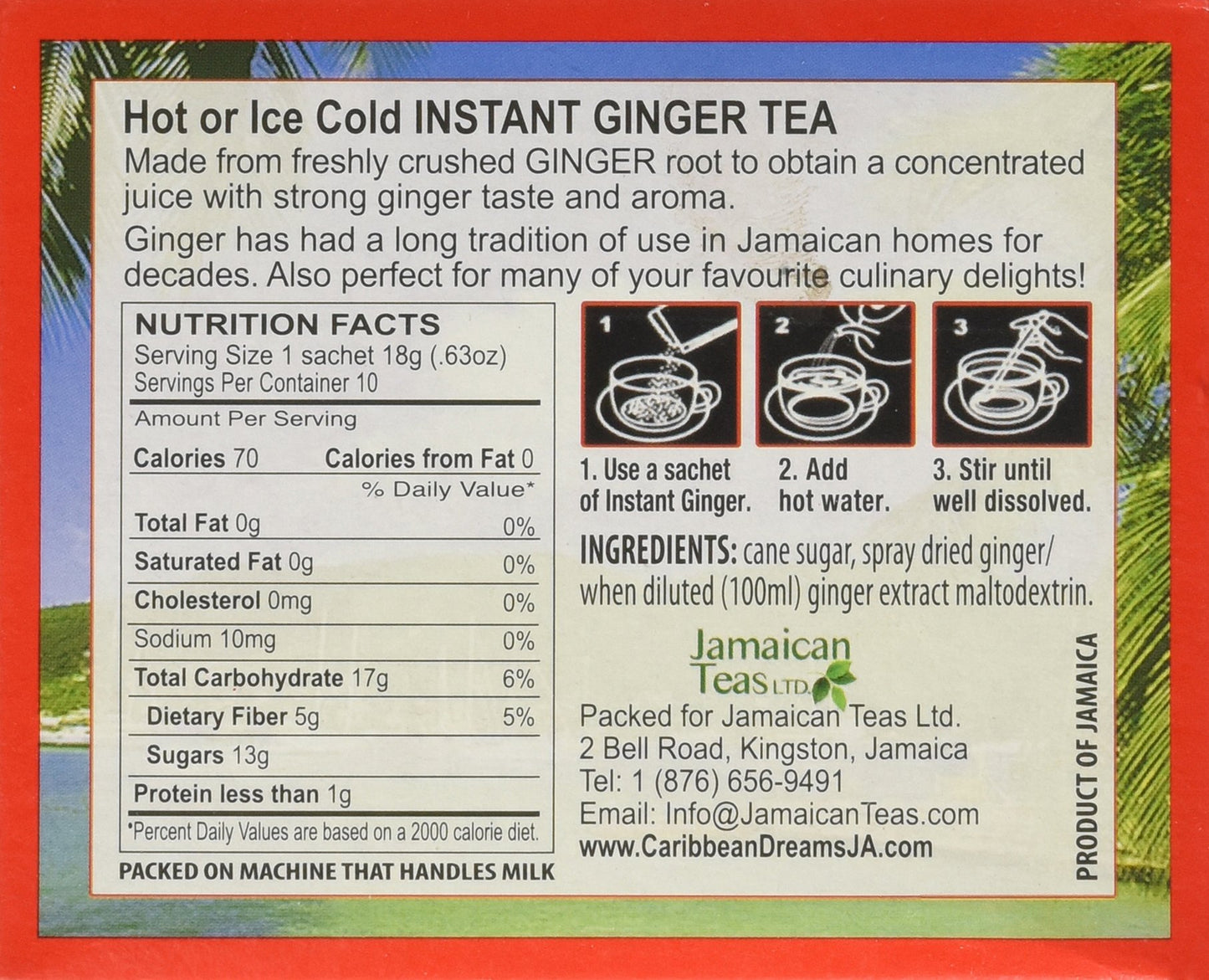 Caribbean Dreams Instant Ginger Tea, Pre-Sweetened, 10 Sachets (4 Pack)