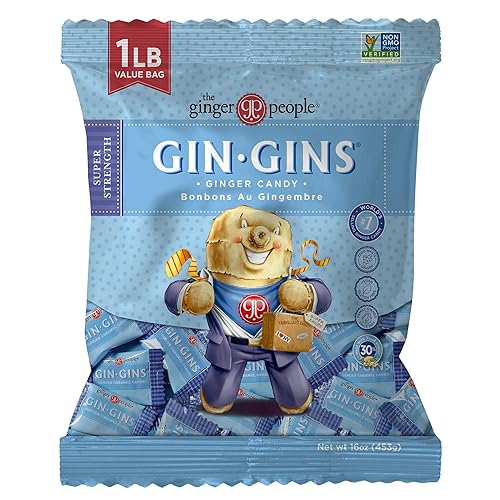 GIN GINS Super Strength - Natural Ginger Candy by The Ginger People - Individually Wrapped Healthy Candy - Super Strength Flavor - Large 1 lb Bag
