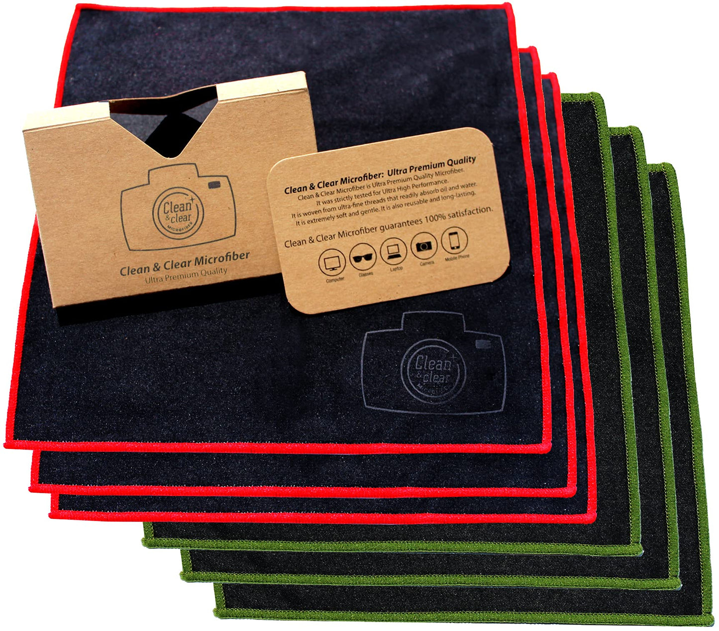 Clean & Clear Microfiber Cleaning Cloth, EXTRA LARGE [6 Pack] ULTRA PREMIUM Microfiber Cleaning Cloth - Microfiber Cloth for Camera Lens, Glasses