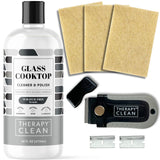 Therapy Glass Cooktop Cleaner Kit - 16oz with Scraper & 3 Non-Scratch Pads - For Electric, Induction, Ceramic & Gas Stove Top - Heavy Duty Flat Top