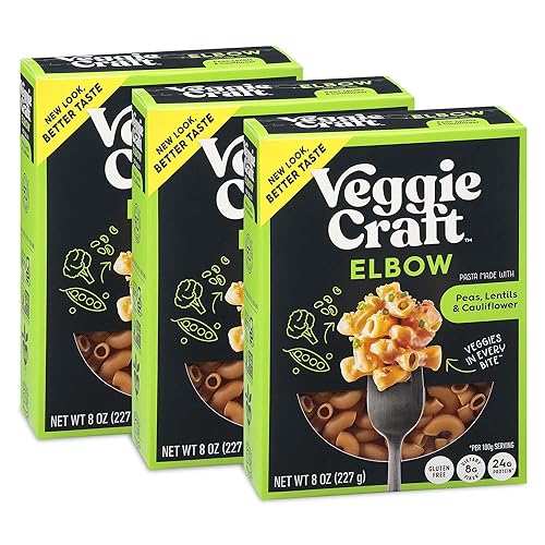 Veggiecraft Farms Elbow Pasta - NEW IMPROVED RECIPE - Protein Pasta, Cauliflower Pasta w/Lentils & Peas, High Protein Macaroni Noodles, Low-Carb