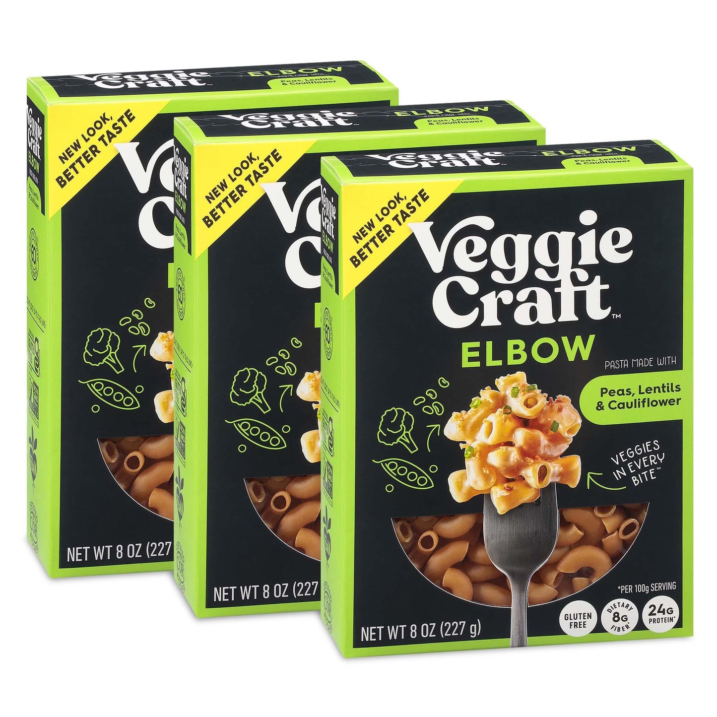 Veggiecraft Farms Elbow Pasta - NEW IMPROVED RECIPE - Protein Pasta, Cauliflower Pasta w/Lentils & Peas, High Protein Macaroni Noodles, Low-Carb