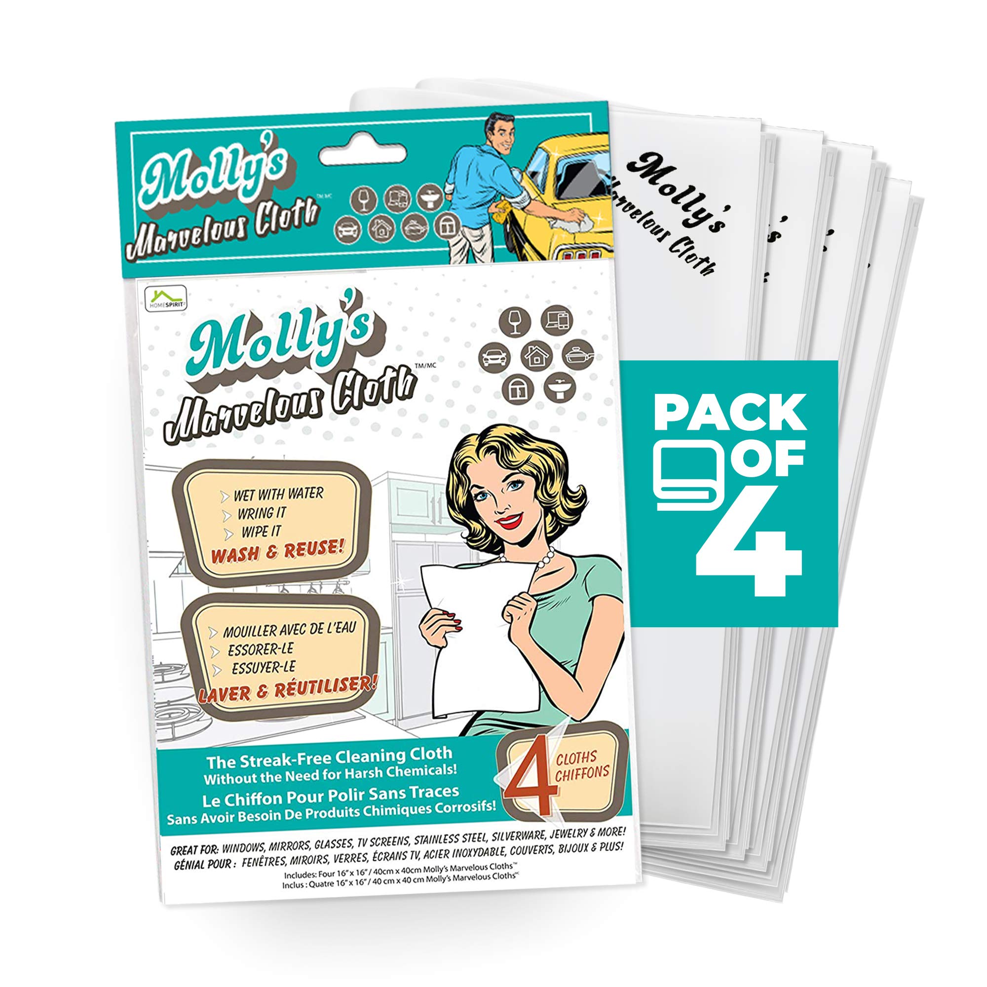 Molly's Marvelous Cloth, Streak-Free, Lint-Free Microfiber Cleaning Cloth, Polishing Cloth for Glass, Stainless Steel, Use for Kitchen, Bath, Cars